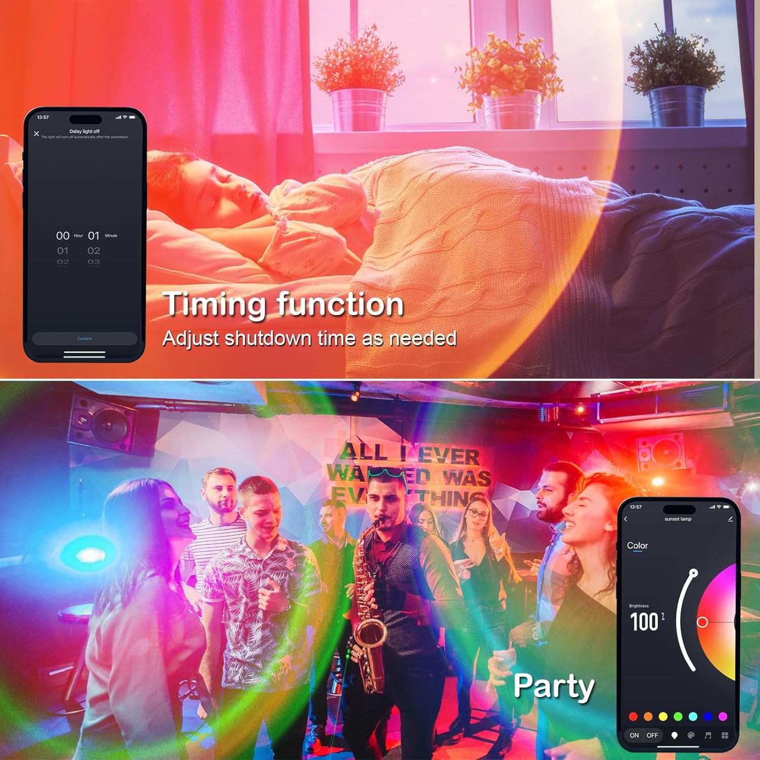 Sunset LED Lamp Projector, 21 Colors Changing App & Remote Control Mood Black