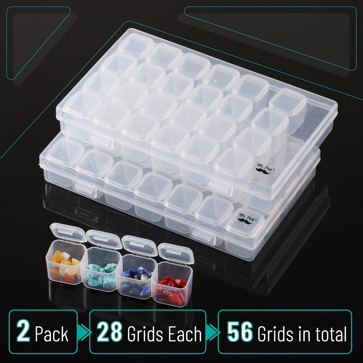 Compact 28-Compartment Bead Organizer - Waterproof & Label Ready, 2 Pack