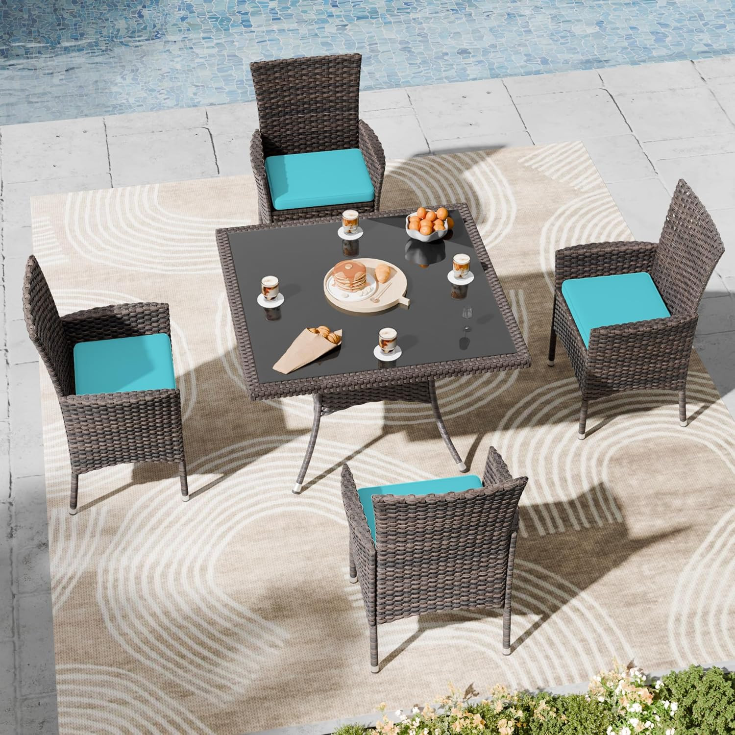 Kullavik 5-Piece Outdoor Dining Set Patio Rattan Furniture Set,Patio Dining Tabl