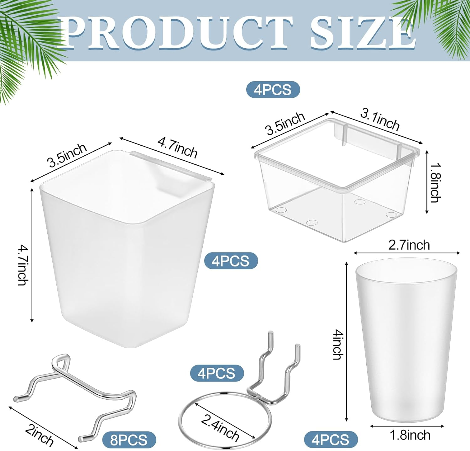 12 Pcs Pegboard Bins Pegboard Cups with Hooks and Loops Peg Assortment Organizer