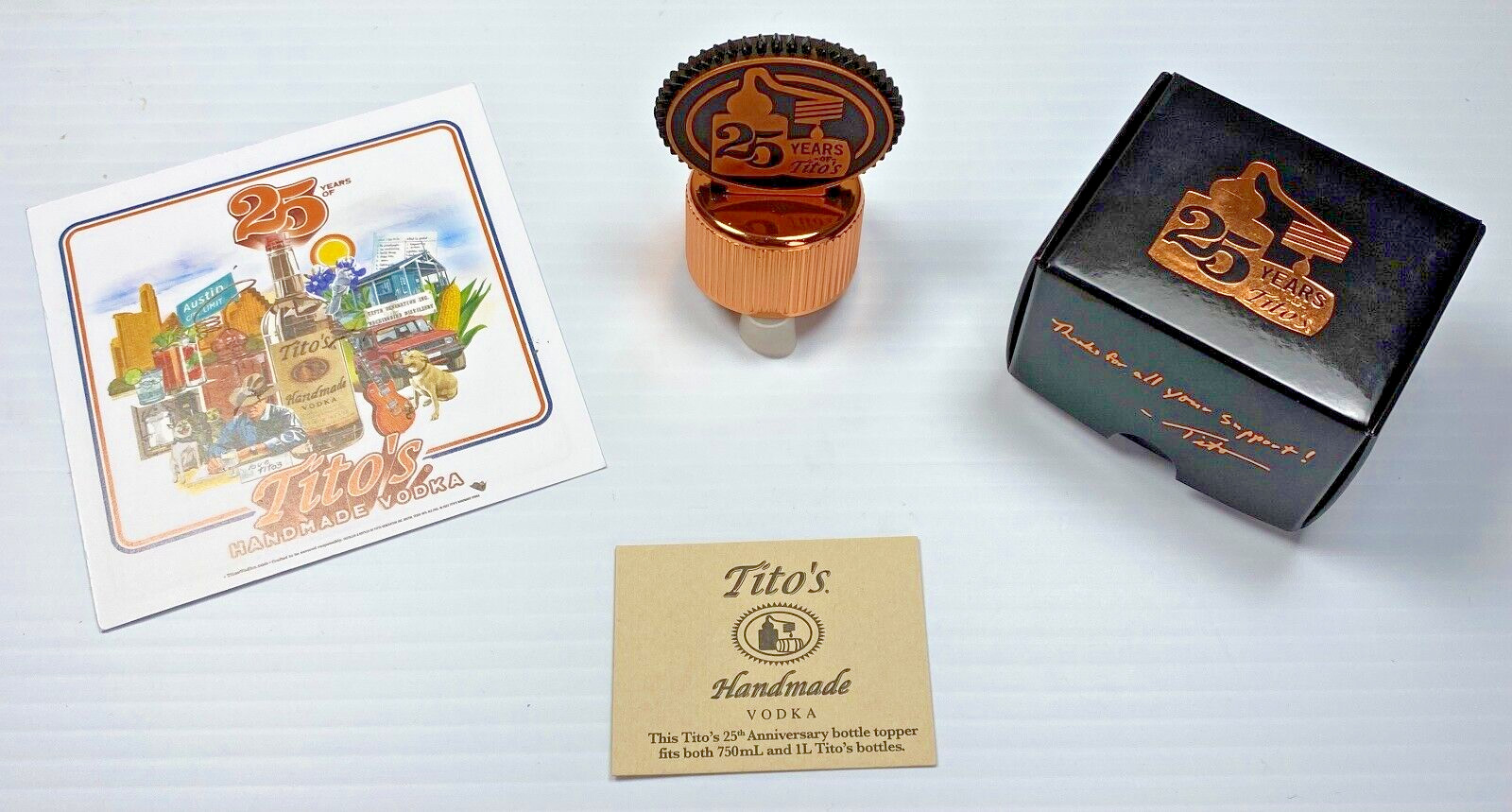 New Tito's Handmade Vodka 25th Anniversary Metal Bottle Topper Cap Stopper