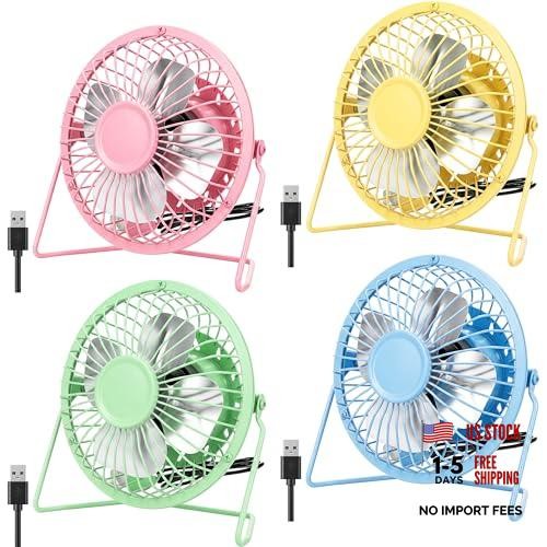 Glooglitter 4 Pcs USB Desk Fan - 360° Adjustable Rotation - Powerful