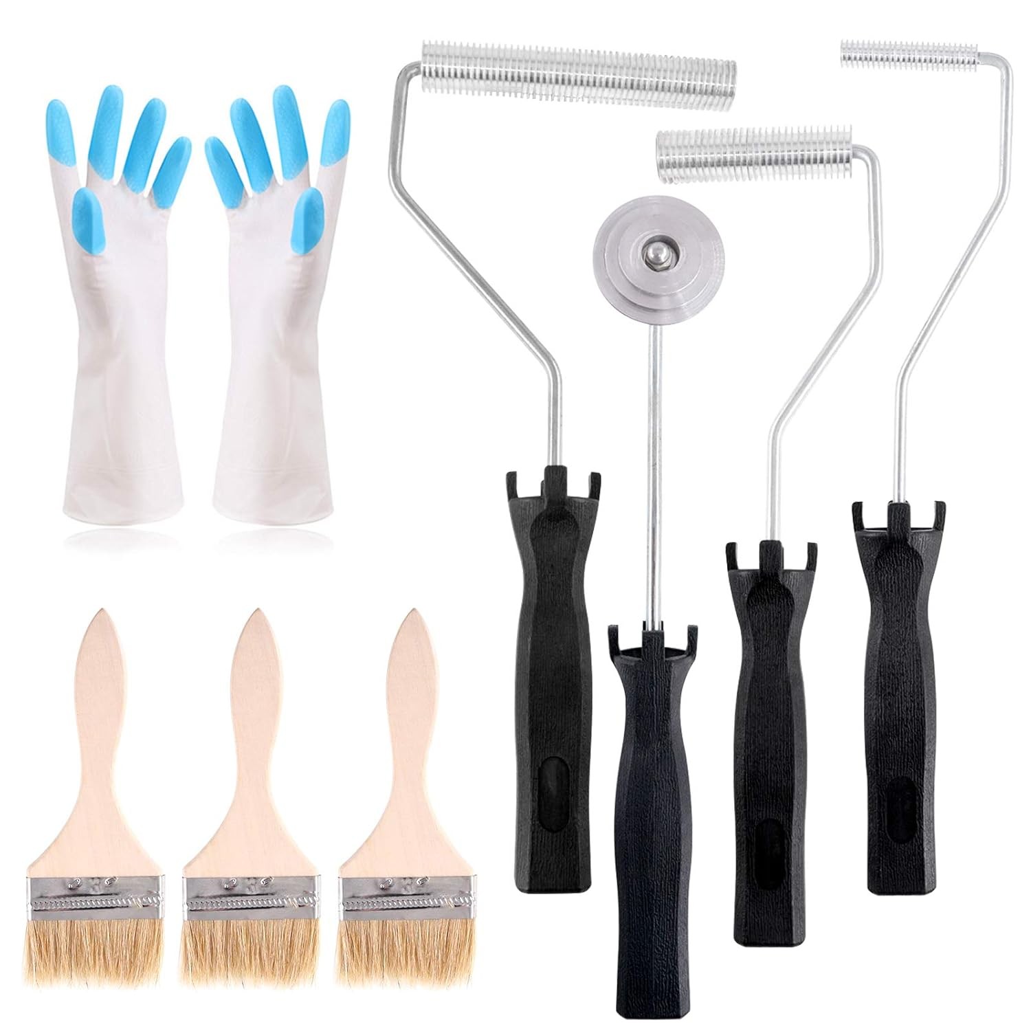 Fiberglass Roller Tools 4Pcs Detail Brushes Set with Gloves Included