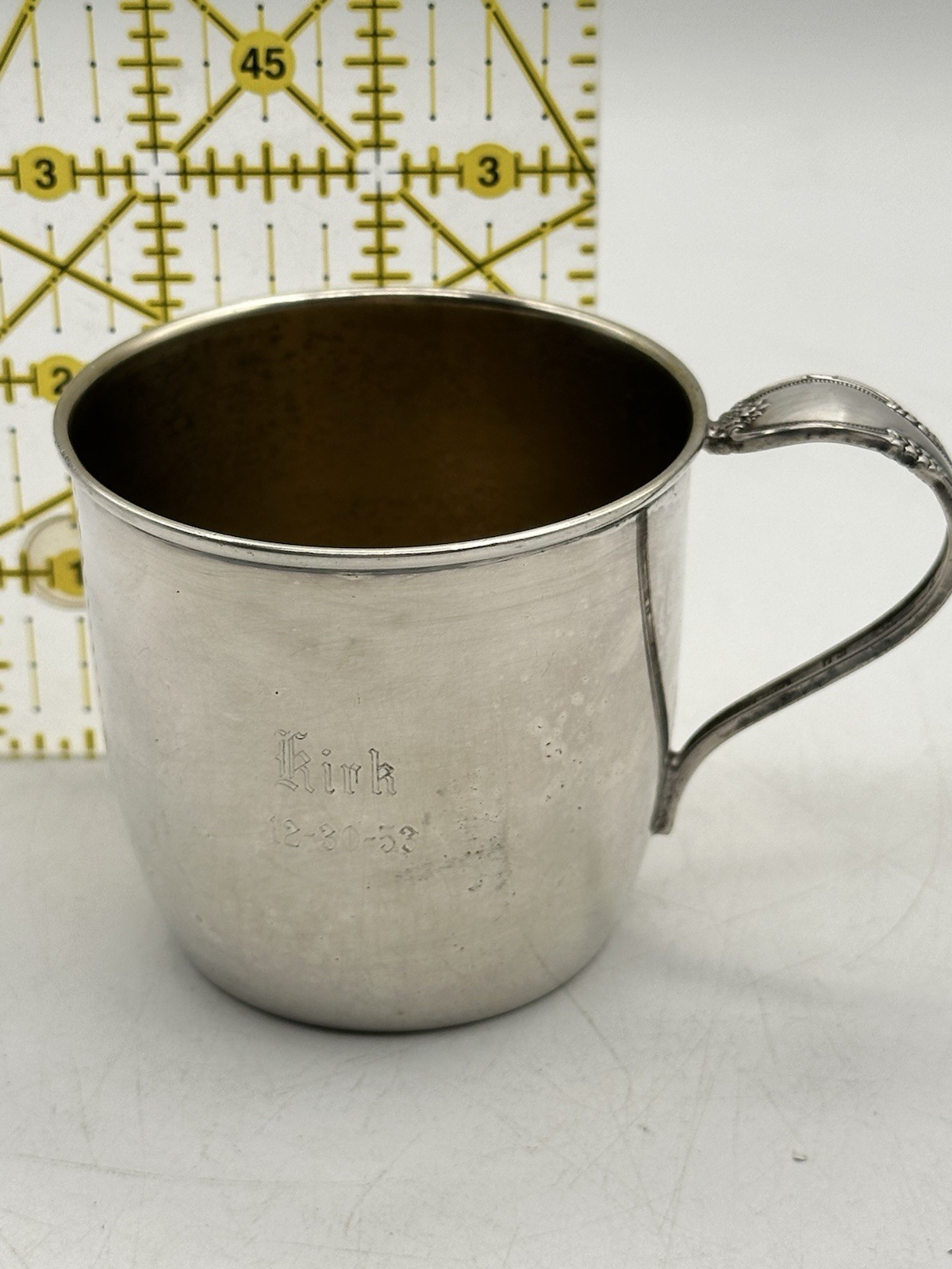 Silver Soldered Baby Cup Inscribed Kirk 12-30-53 Remembrance 1847 Rogers Bros