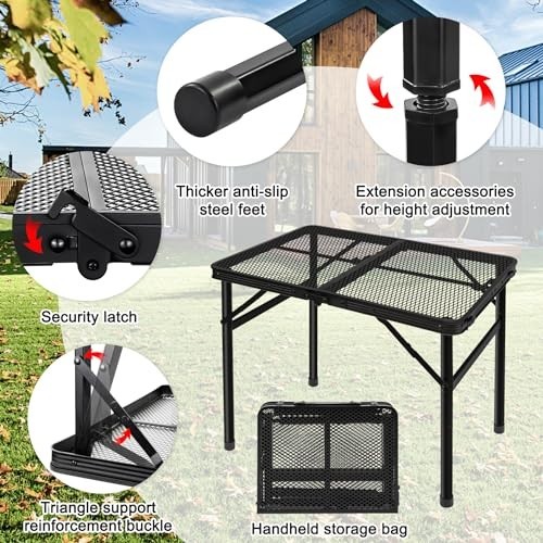 Lightweight Folding Grill Table - Portable Camping & Picnic Table, Height Adjust