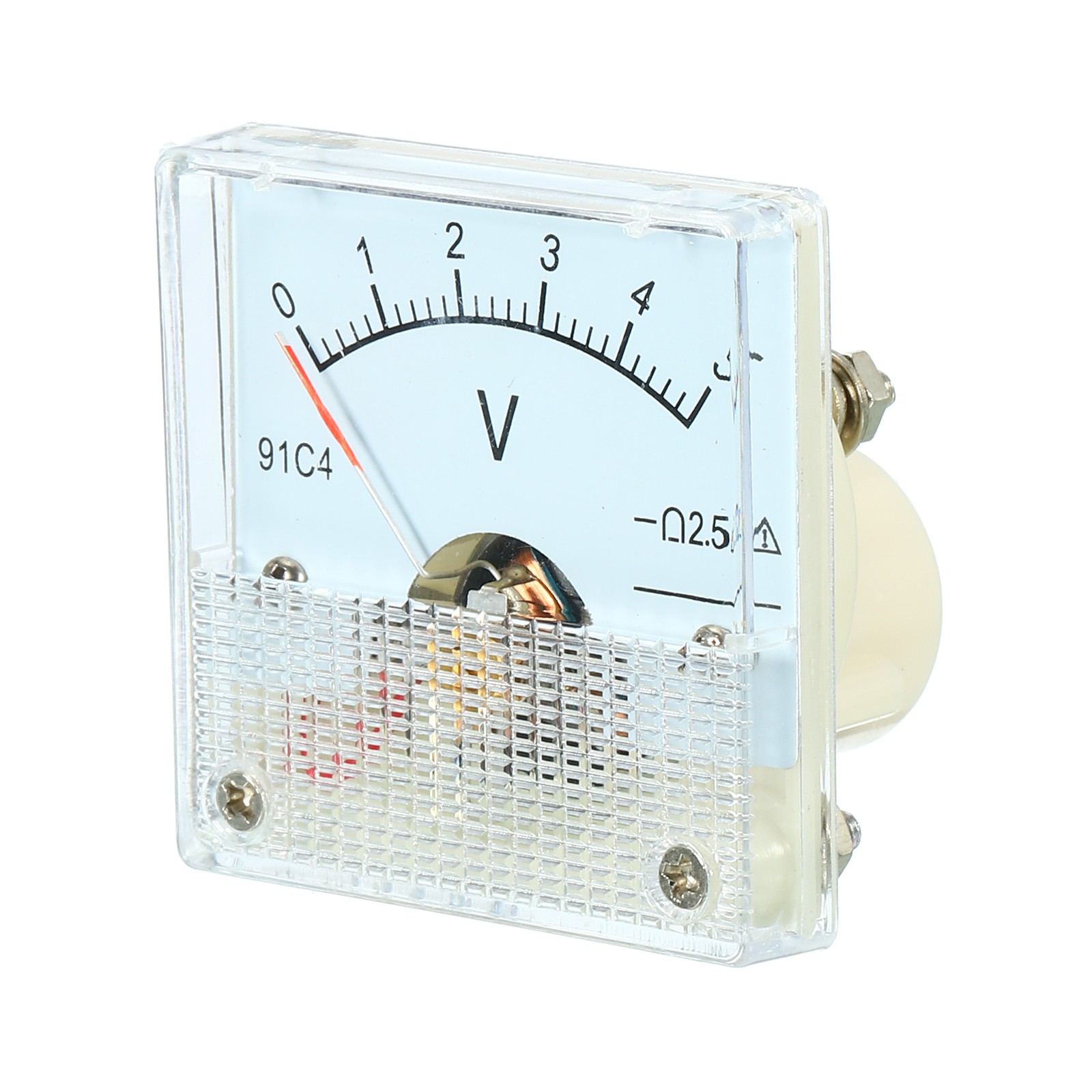 Analog Panel Voltmeter, 91C4 DC 0-5V Volt Meter Gauge(Clear, White, Rectangle)