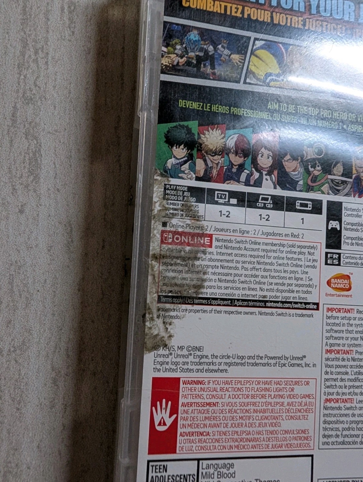 NO GAME My Hero One's Justice Case Nintendo Switch