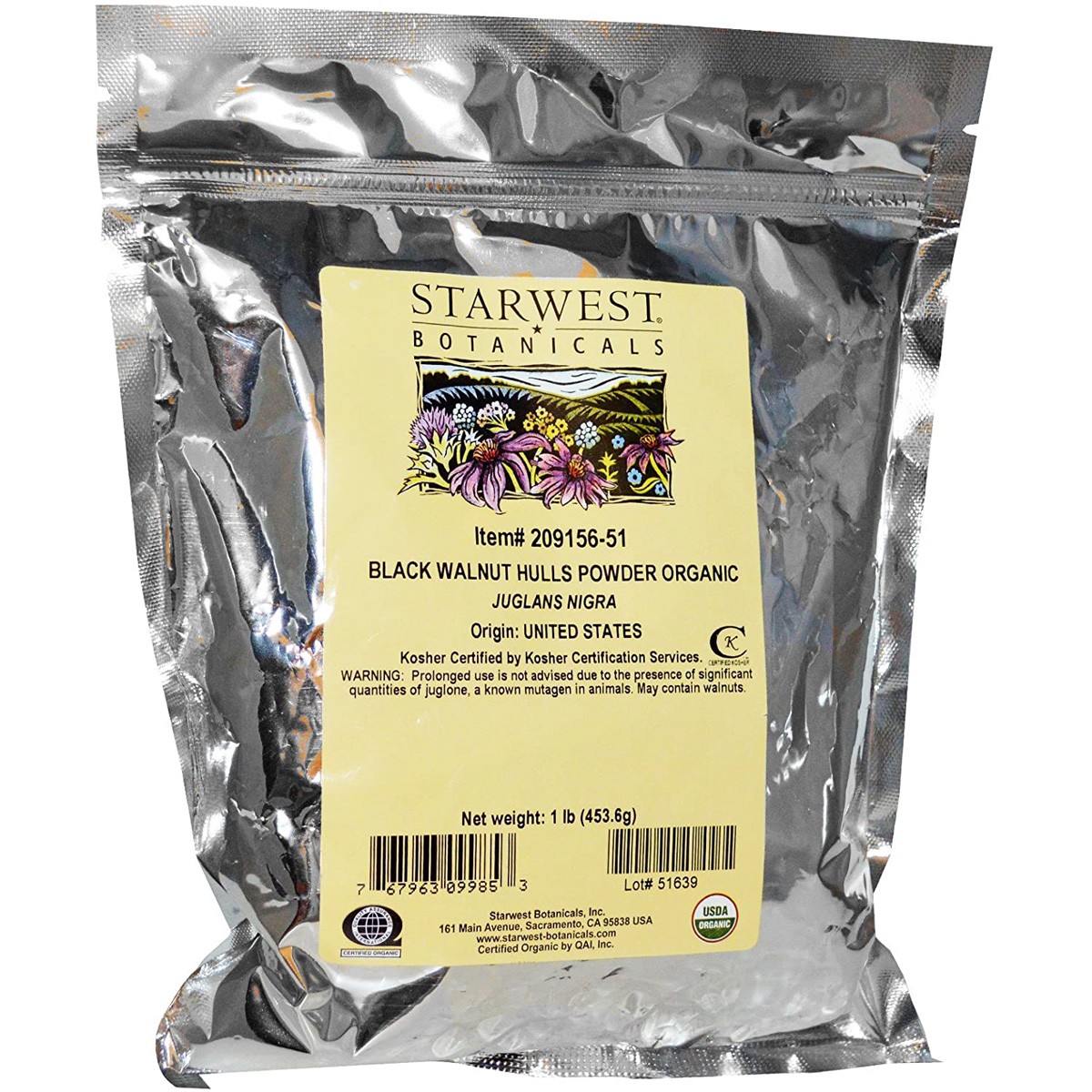 Starwest Botanicals Organic Black Walnut Hulls Powder 1 Lb Herbal