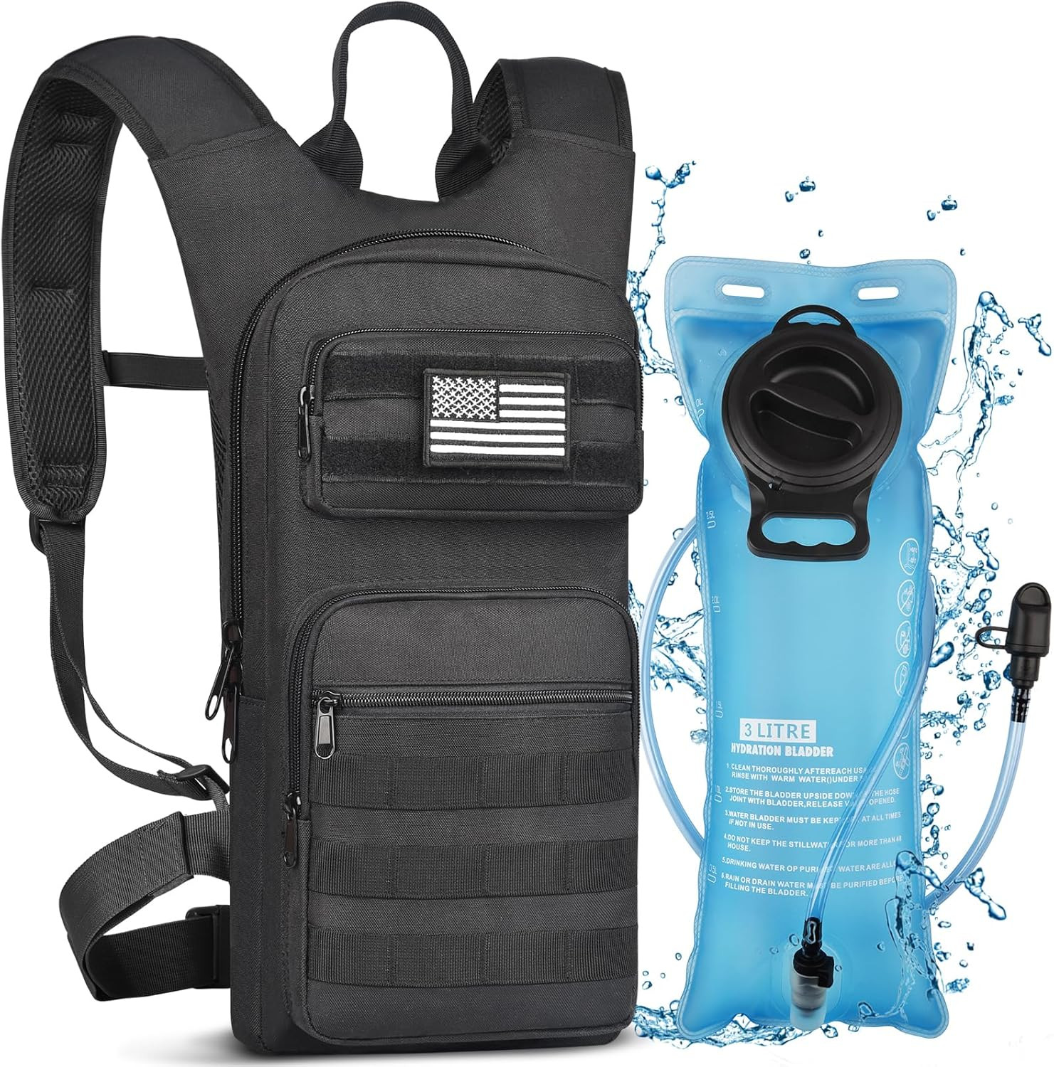 Hydration Backpack with 3L TPU Water Bladder, Tactical Molle Water Backpack NEW