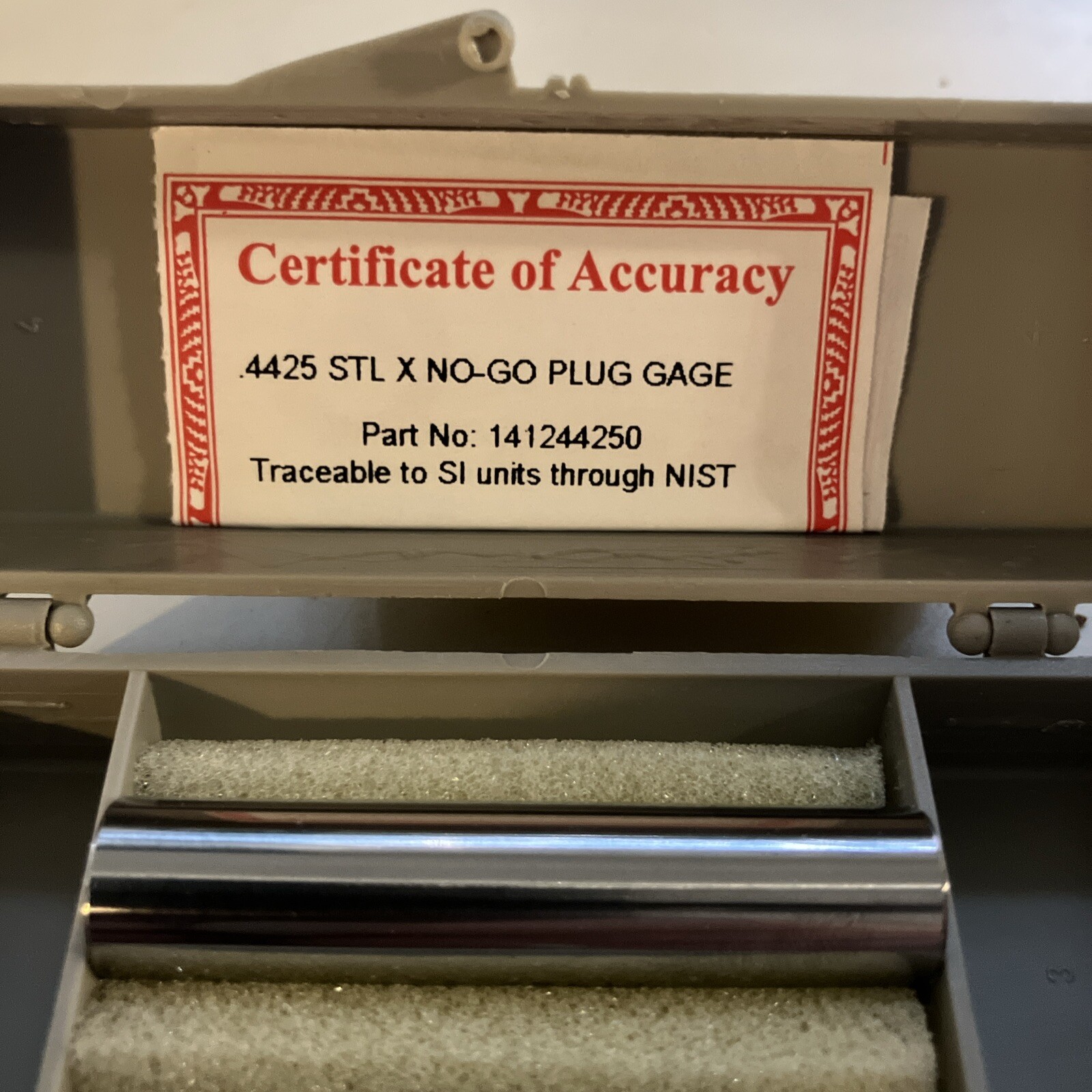 New Vermont Stl Class X No-Go Plug Gage .4425 Part 141244250
