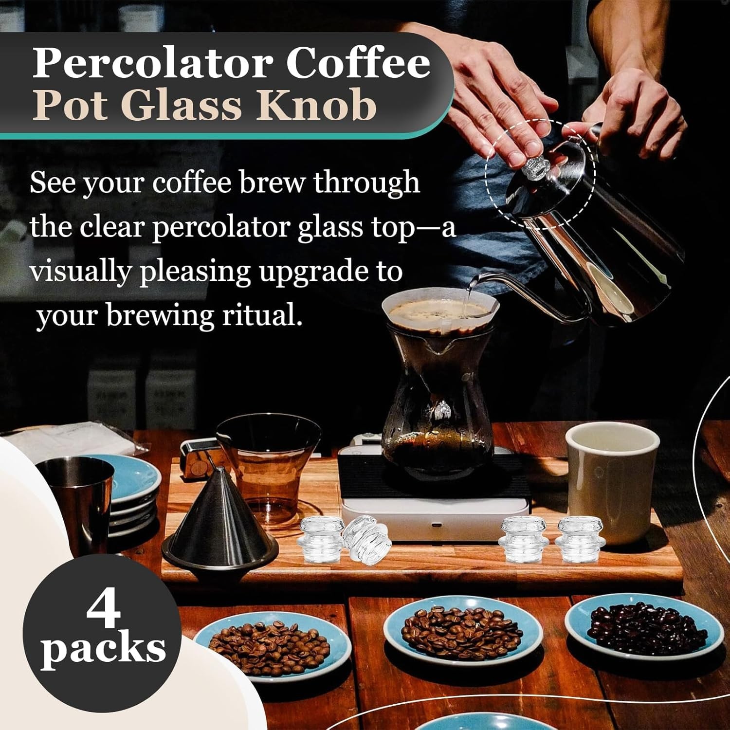 4Pcs Coffee Percolator Glass Top Replacement - Percolator Glass Top Replacement