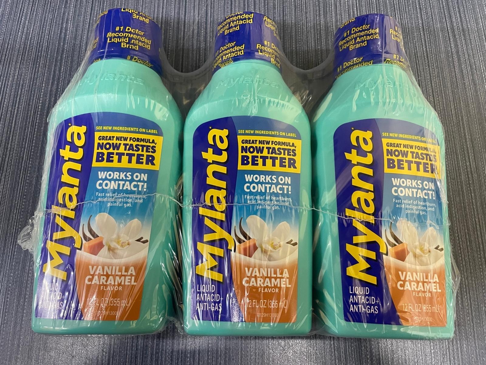 3 x Mylanta Heartburn & Gas Relief Liquid Antacid Vanilla Caramel Flavor 12 oz