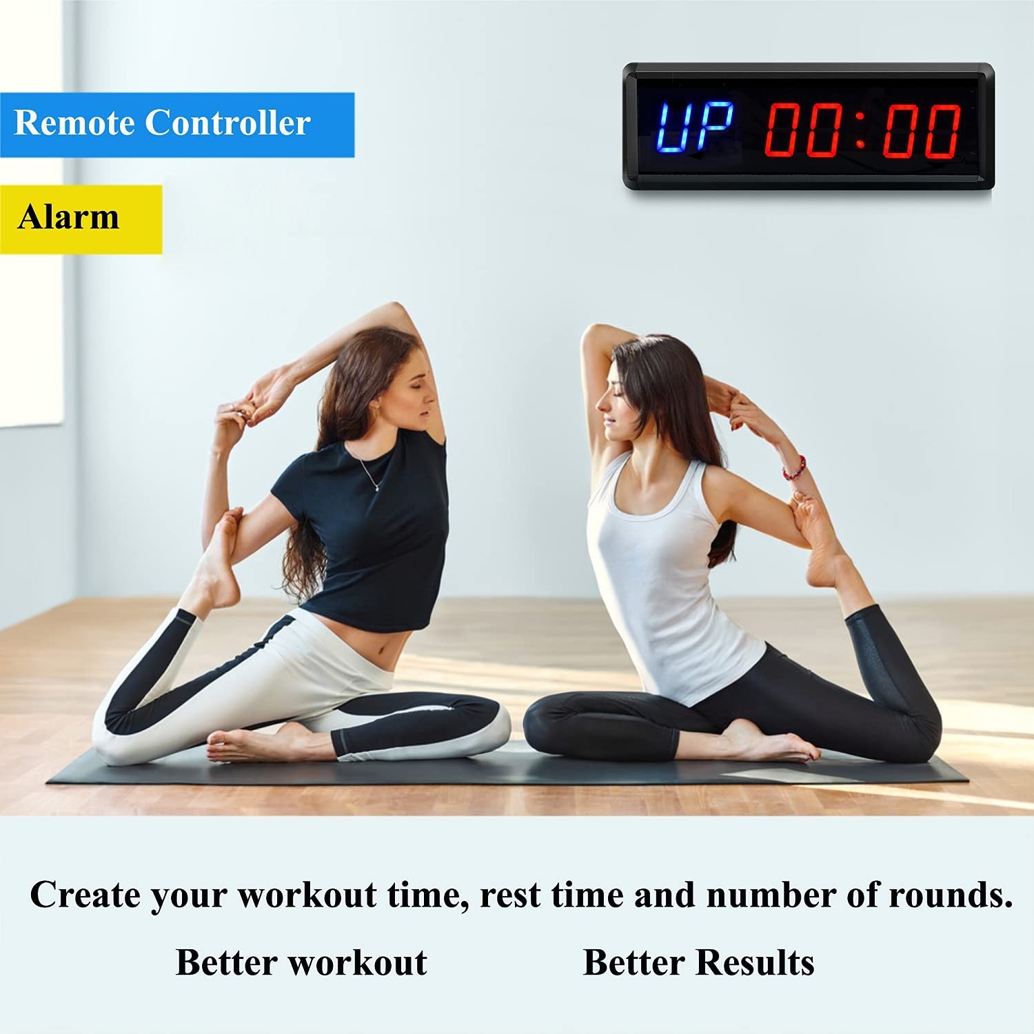 BTBSIGN LED Interval Timer Count Down/Up Clock Stopwatch with Remote Blue+red