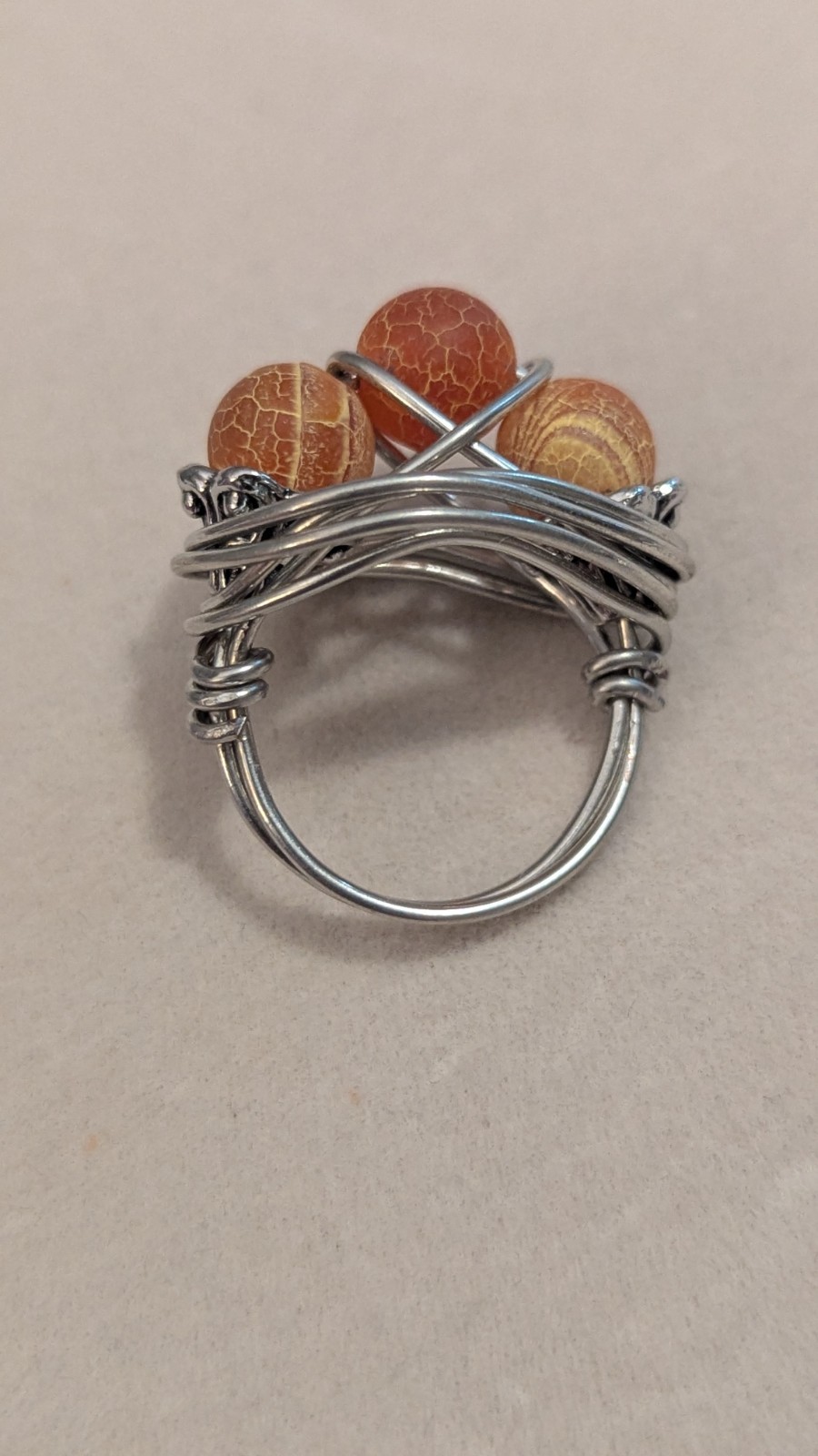 Artisan Wire‑Wrapped Crackle Orange Bead Ring Size 6.5