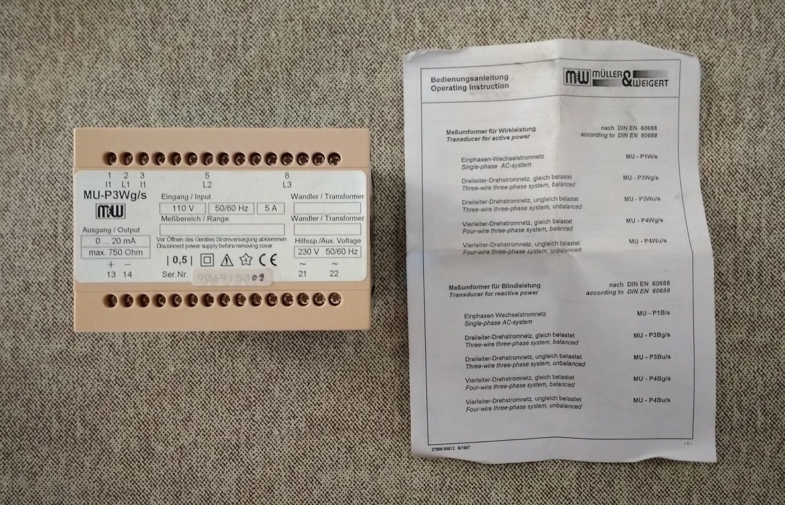 M&W - Electrical Transducers - MU-P3Wg/s / NEW