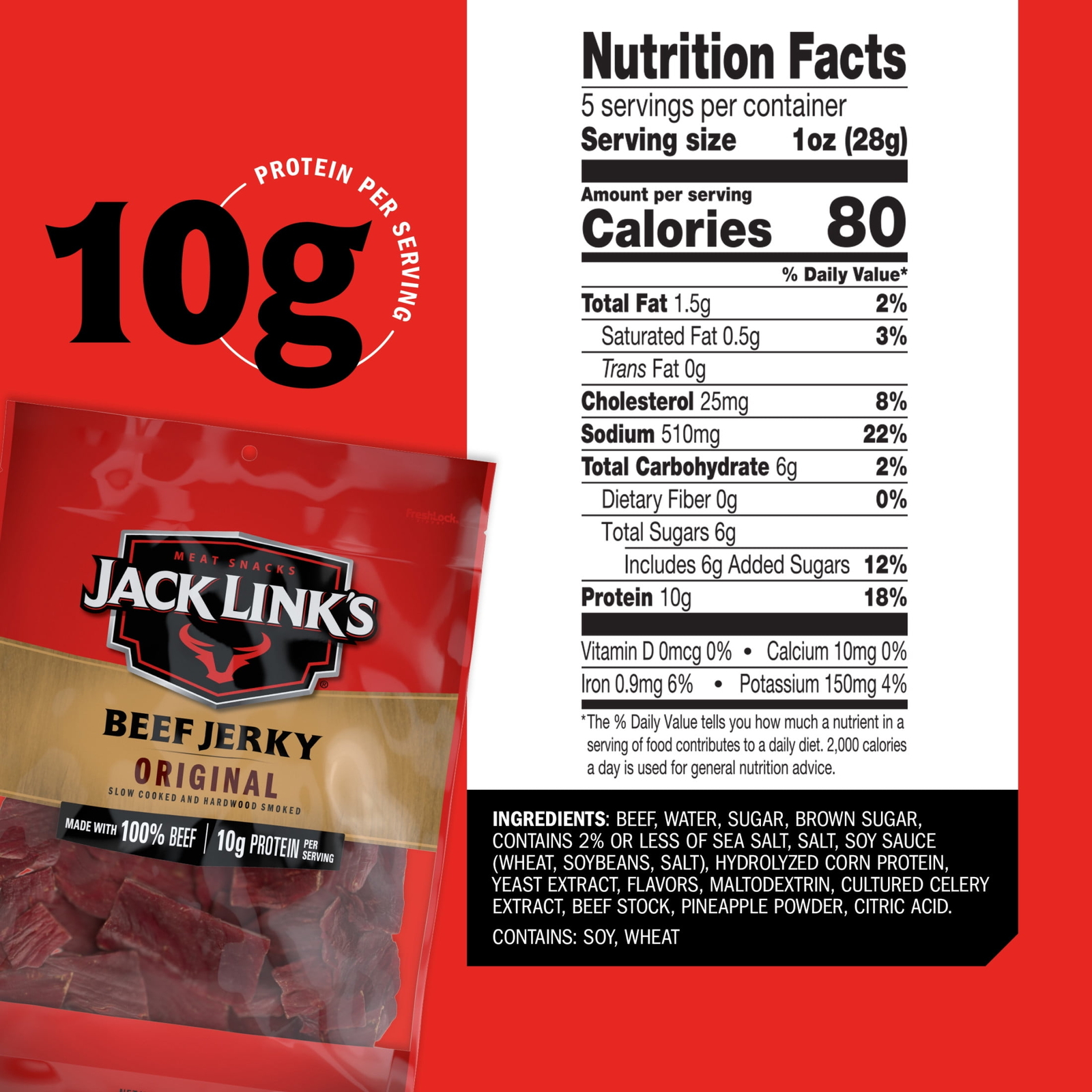 Jack Link’s Beef Jerky, Original, 5 oz, Resealable Bag