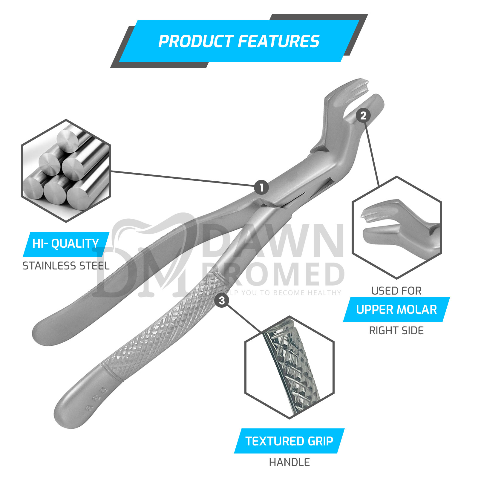 Dental Extracting Forceps #53R For Upper 1st & 2nd Molar Extraction German Grade