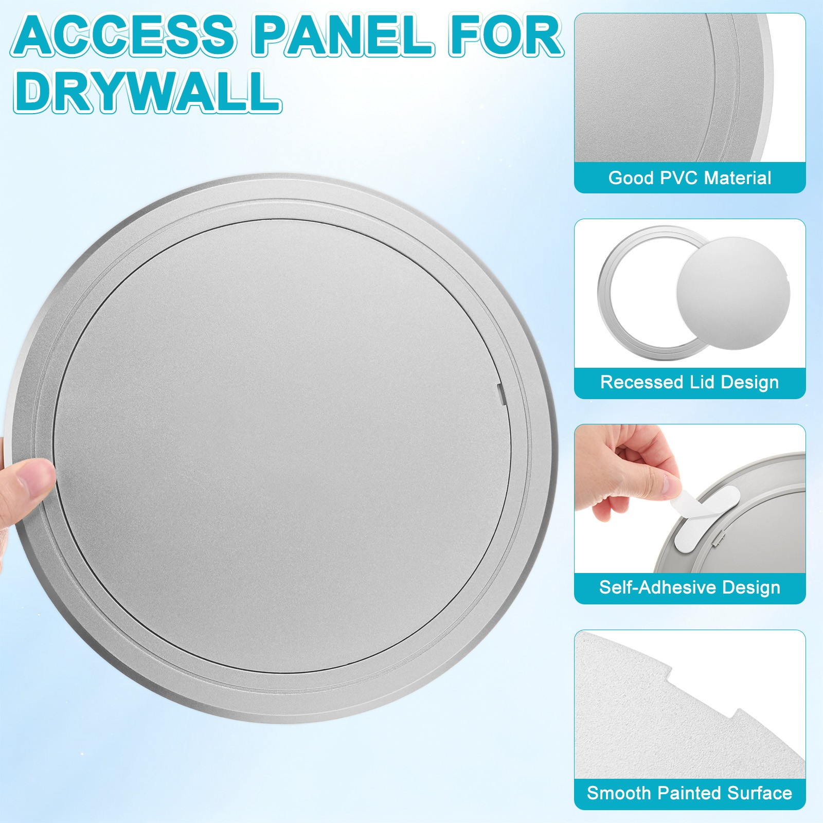 2-Pack Access Panel for Drywall, 8x8 Inch Round Plastic Removable [Silver Tone]