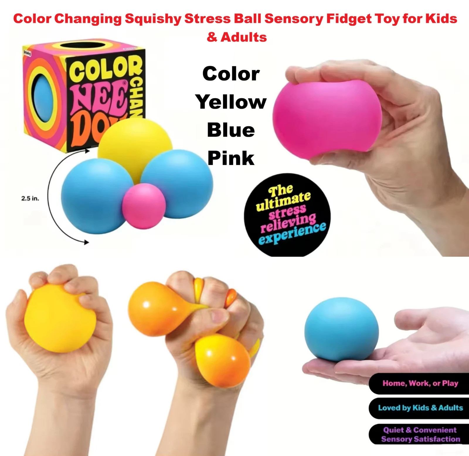 New Color Changing NeeDoh Squishy Stress Ball – Soft Sensory Fidget Toy Squeez