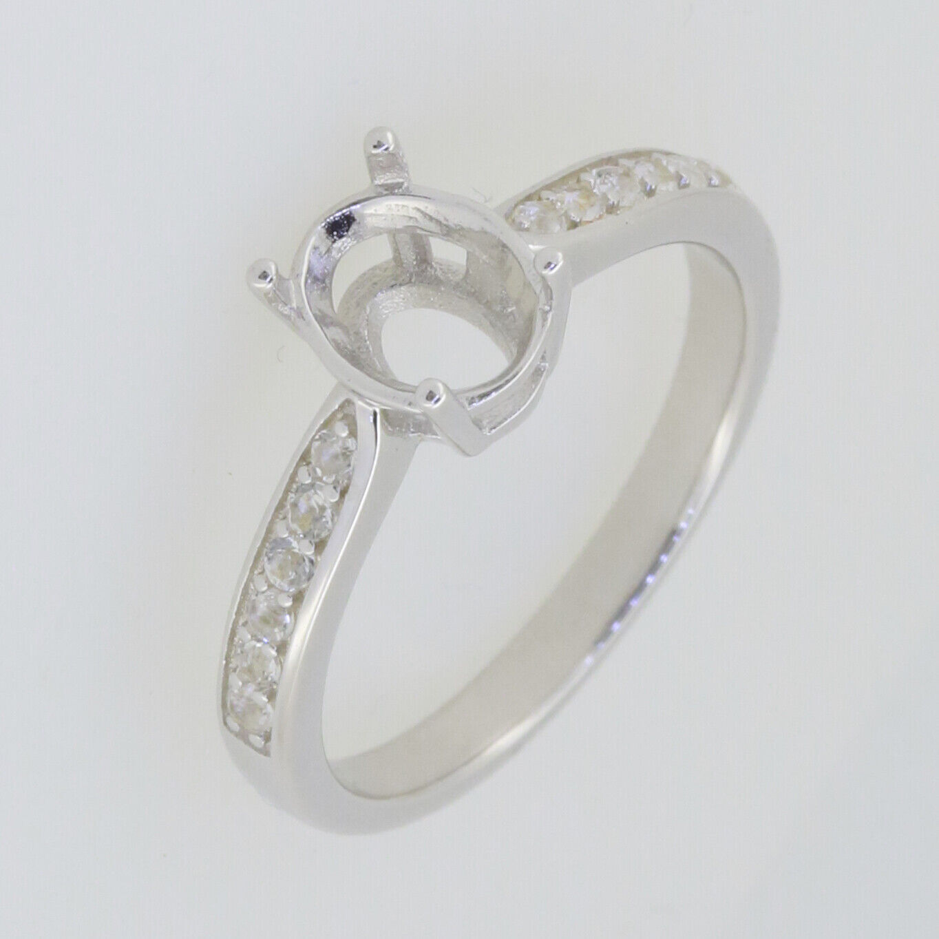 Sterling Silver Semi Mount Ring Setting Oval OV 8X6mm White Topaz or Moissanite