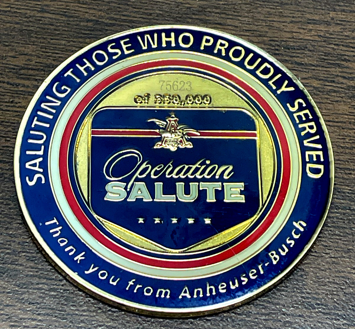 Operation Iraqi Freedom Challenge Coin Anheuser Busch Numbered Operation Salute
