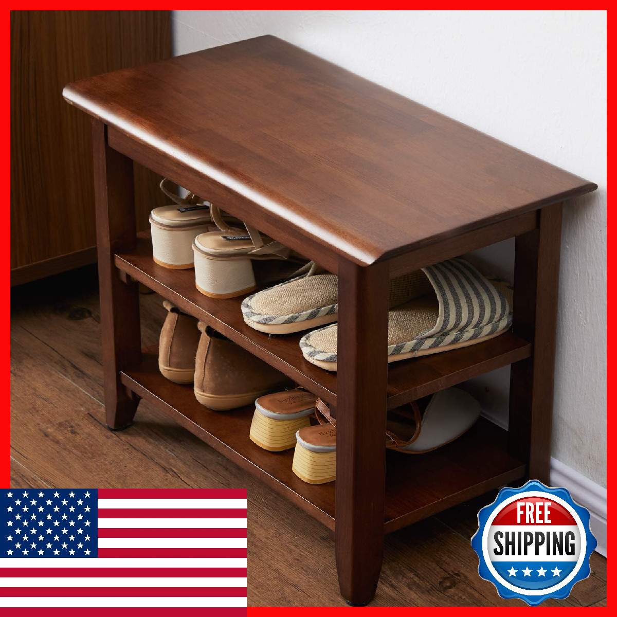 Xkzg Storage Bench Wooden Shoe Rack Bench Rustic Solid Wood Entryway Bench