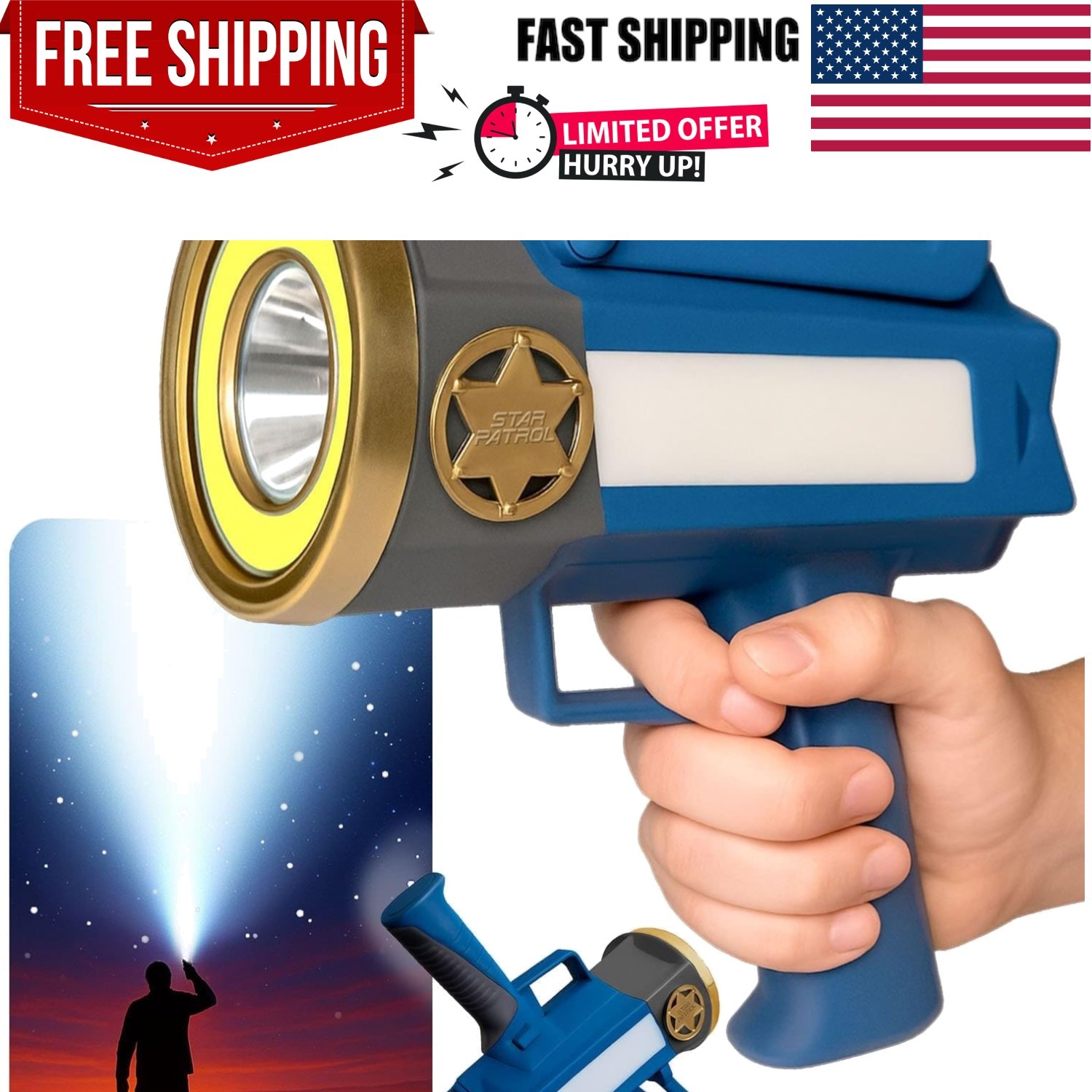 Star Patrol Mega-Bright Rechargeable Spotlight, AS-SEEN-ON-TV, Tactical
