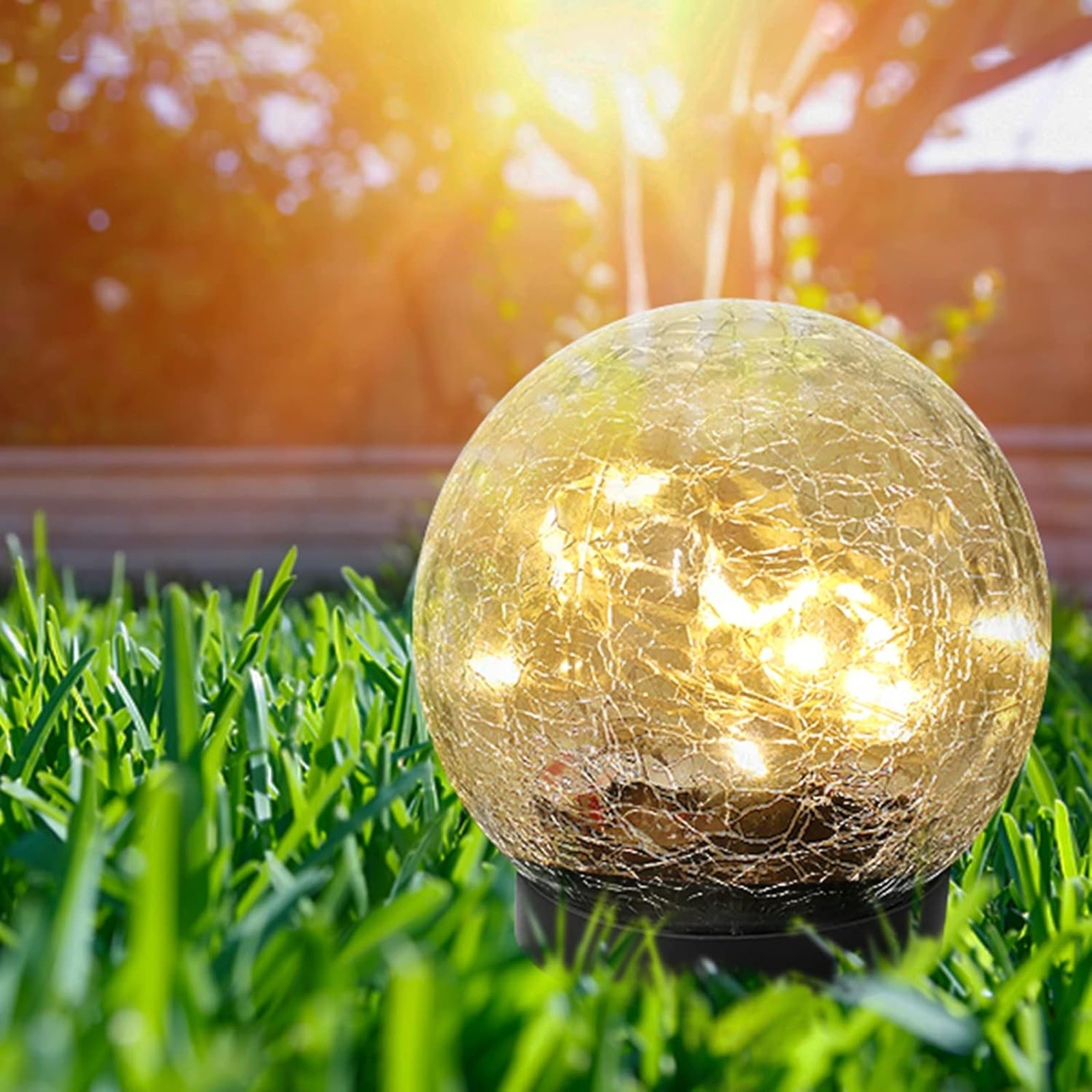 Outdoor Solar Crackle Glass Ball Lights - Waterproof Garden LED Lamp Decor