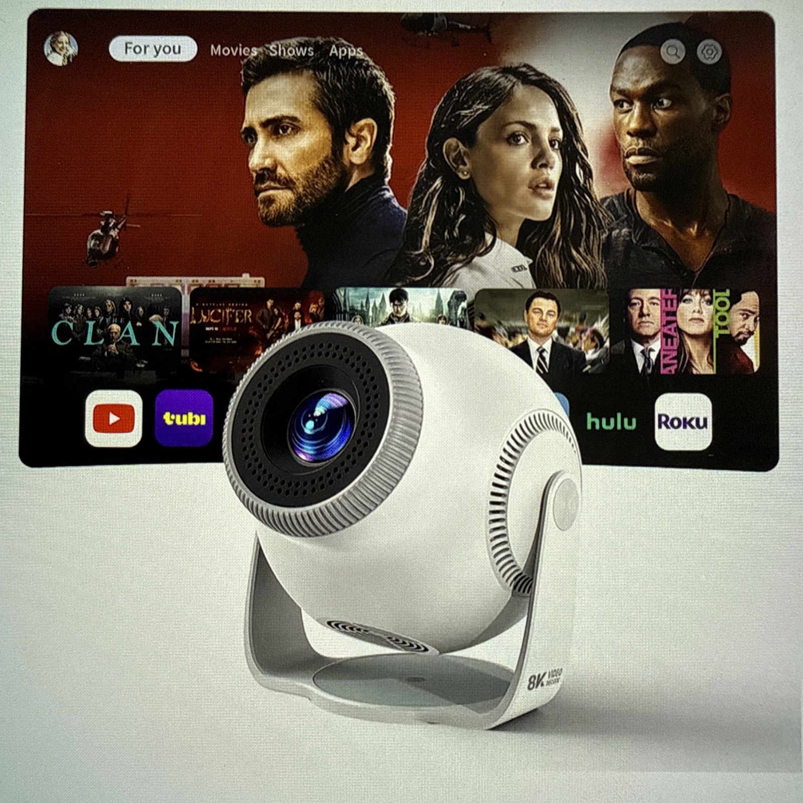 Portable Mini Projector Android 14 WiFi 6 4K Support Rotatable Stand