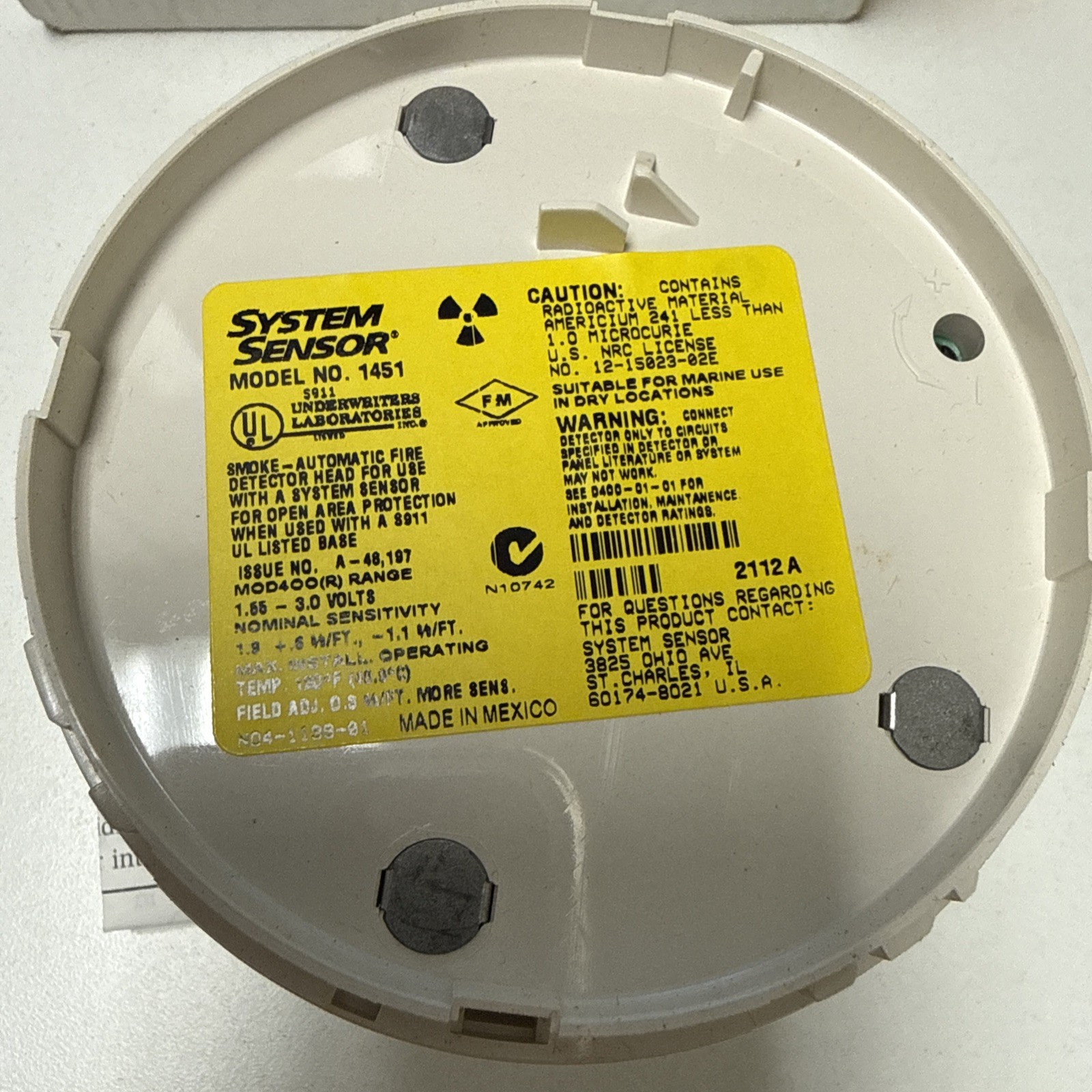 SYSTEM SENSOR 1451 Ionization SMOKE DETECTOR P3