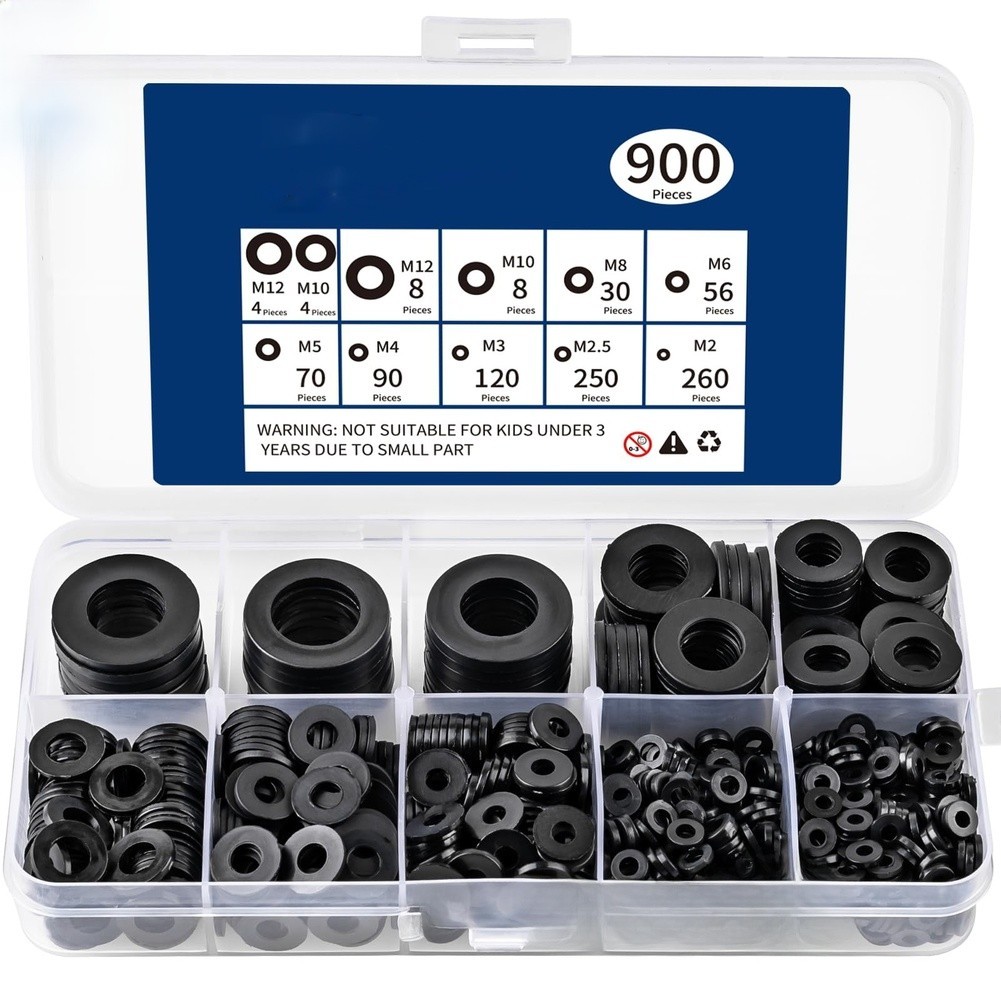 Flat Washers 900PCS Black Nylon Kit with Metric Sizes M2 through For