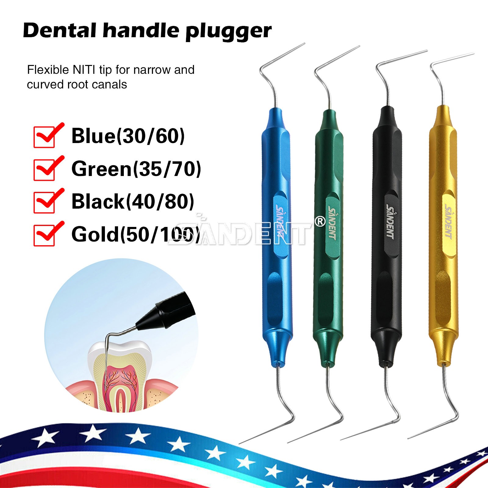 Dental Endodontic Endo Buchanan Hand Plugger Tip NITI Fill Obturation Kit 4Sizes