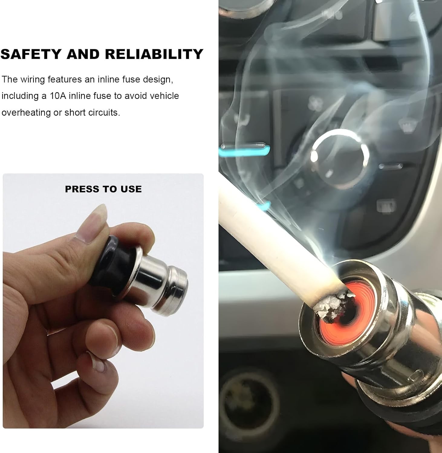 DC 12V Vehicle Cigarette Lighter Element Socket Plug with Eject Button, Unive...