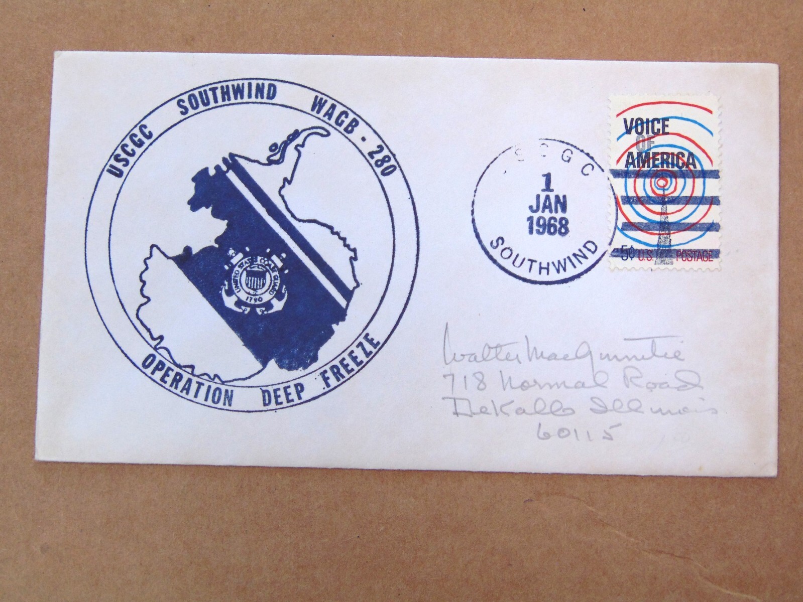 Postal Military Cover 1968 USCGC Southwind WAGB-280 Operation Deep Freeze EN3