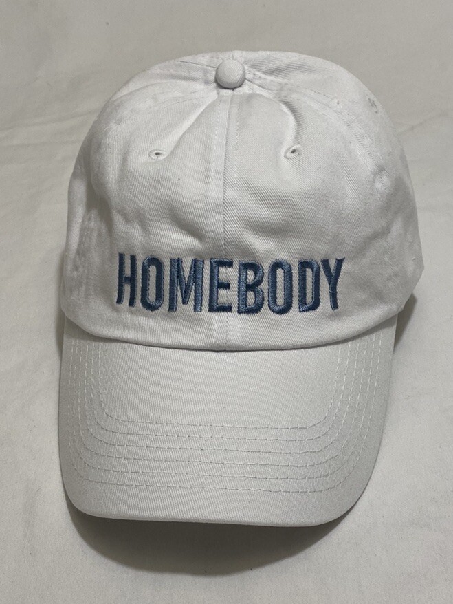 Homebody White Dad Style Hat With Light Blue Stitching “Women’s Hat”