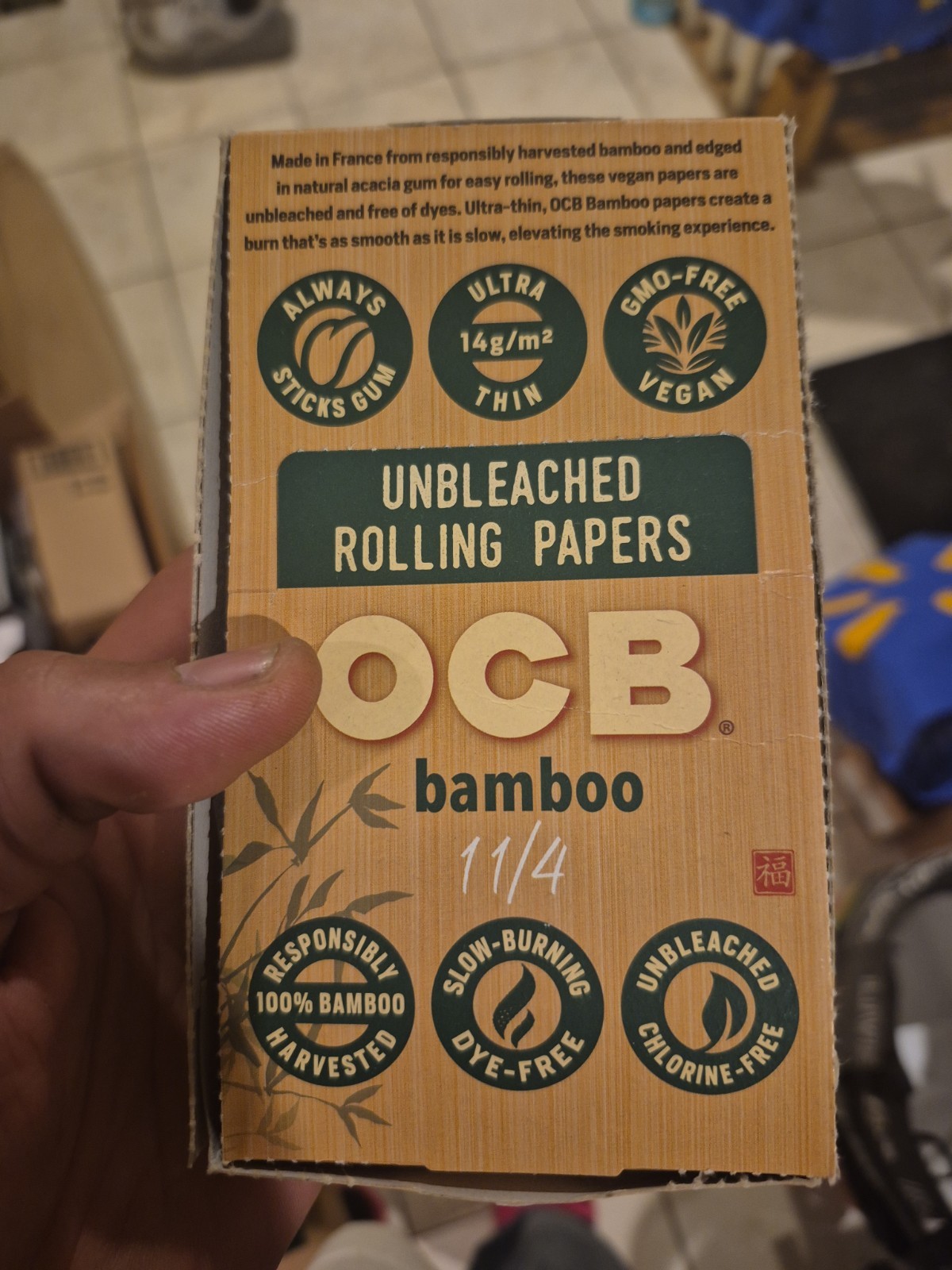 OCB Bamboo 1 1/4 Rolling Papers Full Box 24 Booklets 50 Leaves Each