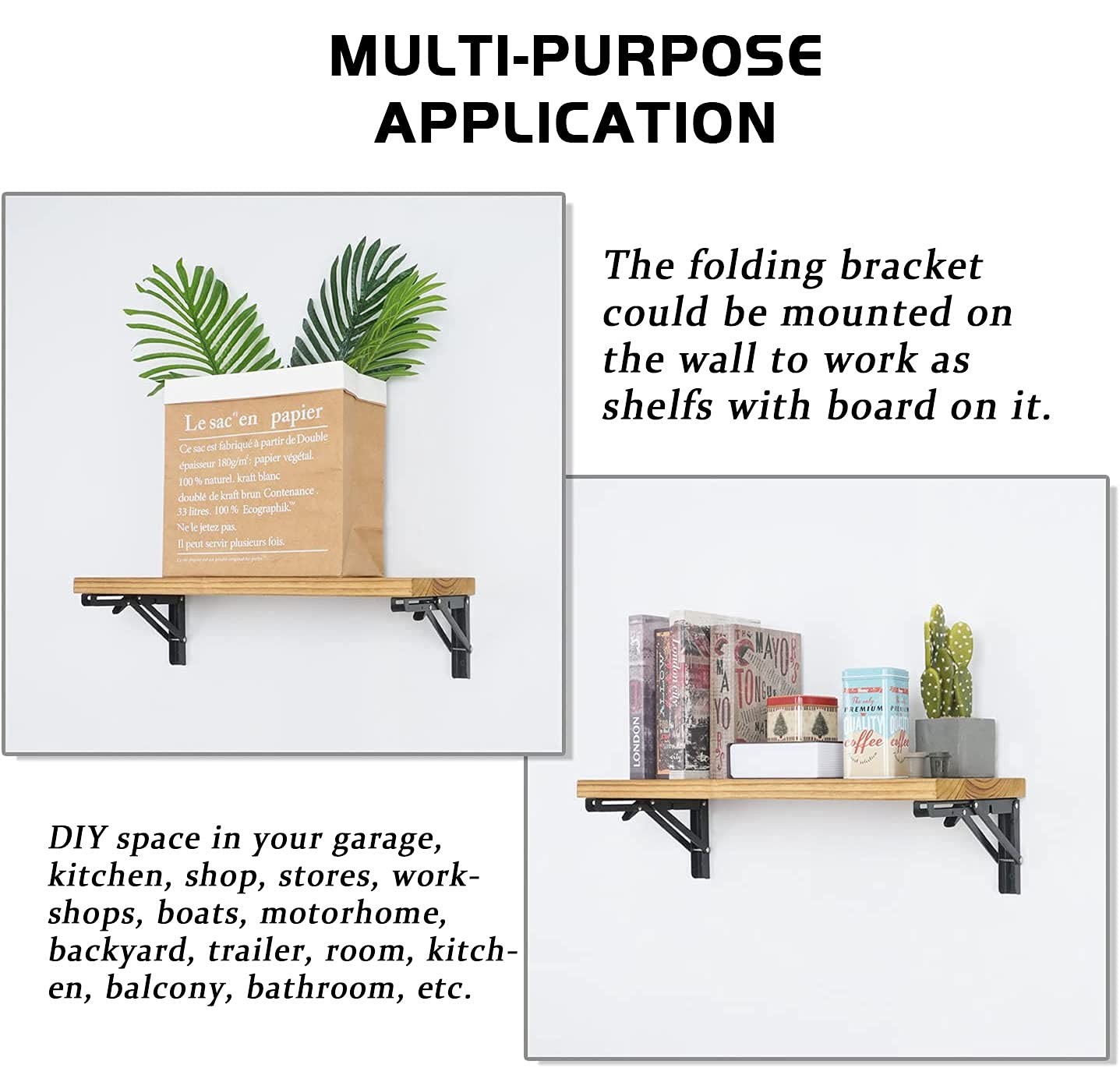 16 Inch Folding Shelf Brackets Heavy Duty Wall Mount 2pcs