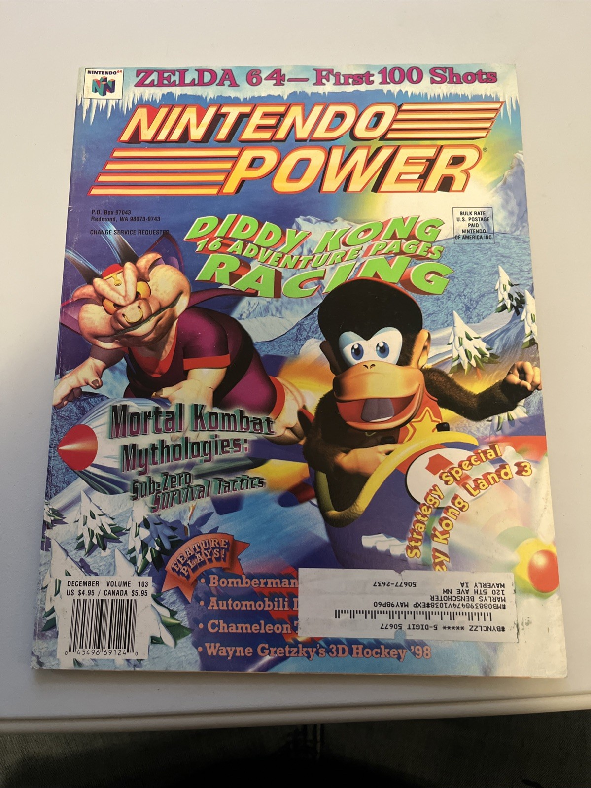 Nintendo Power Volume 103 December 1997 Diddy Kong Racing With Poster, Insert