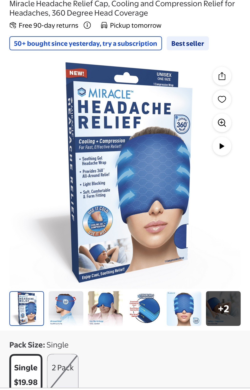 Miracle Headache Relief - Cooling + Compression. Cooling 360° Relief.  Box Damag