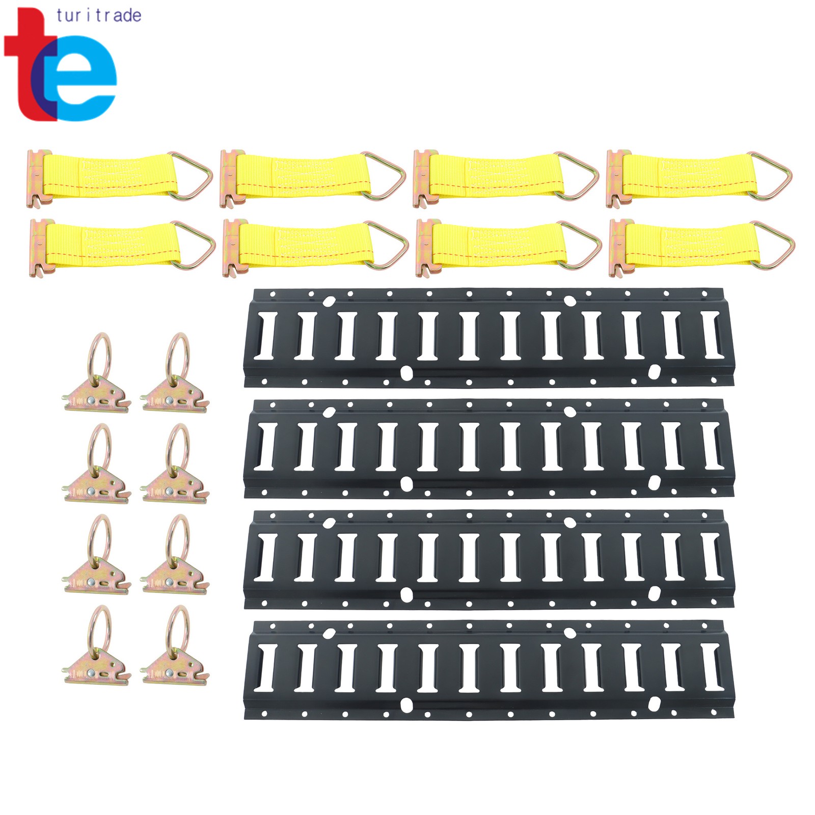 4 Pack 2' E Track Tie Down Rail Kit 8 Steel O-Ring Anchors & 8 Rope Tie Offs