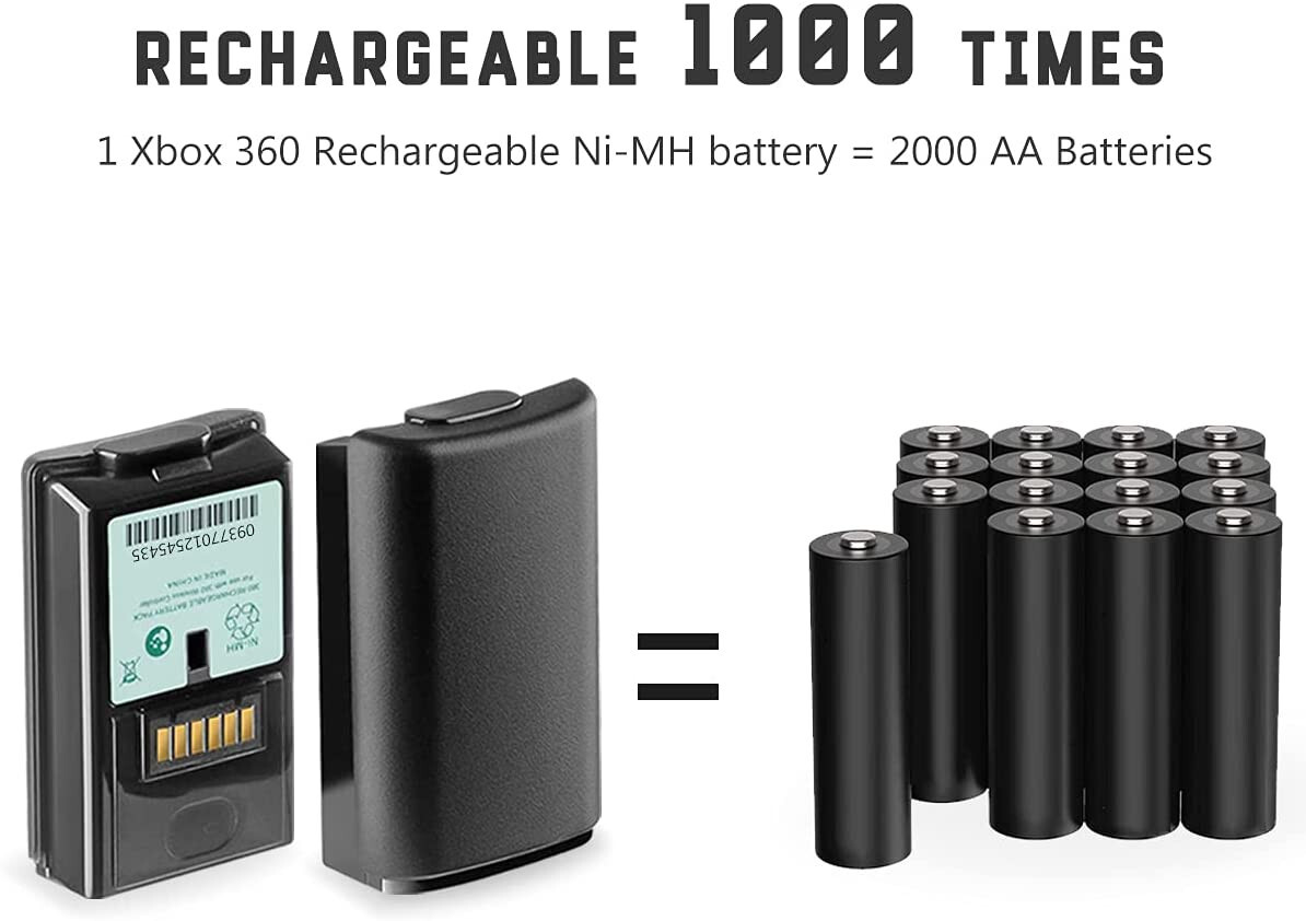 2pcs 3600mAh Rechargeable Ni-MH Battery Replacement for Xbox 360 Controller