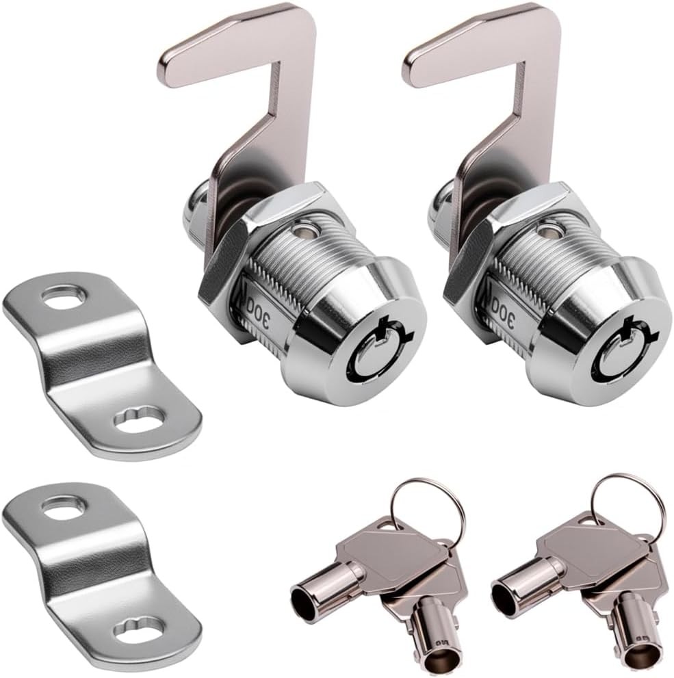 Toolbox Lock Tubular Cam Replacement Lock Hook Cam Keyed Alike (5/8 Inch, Chrome