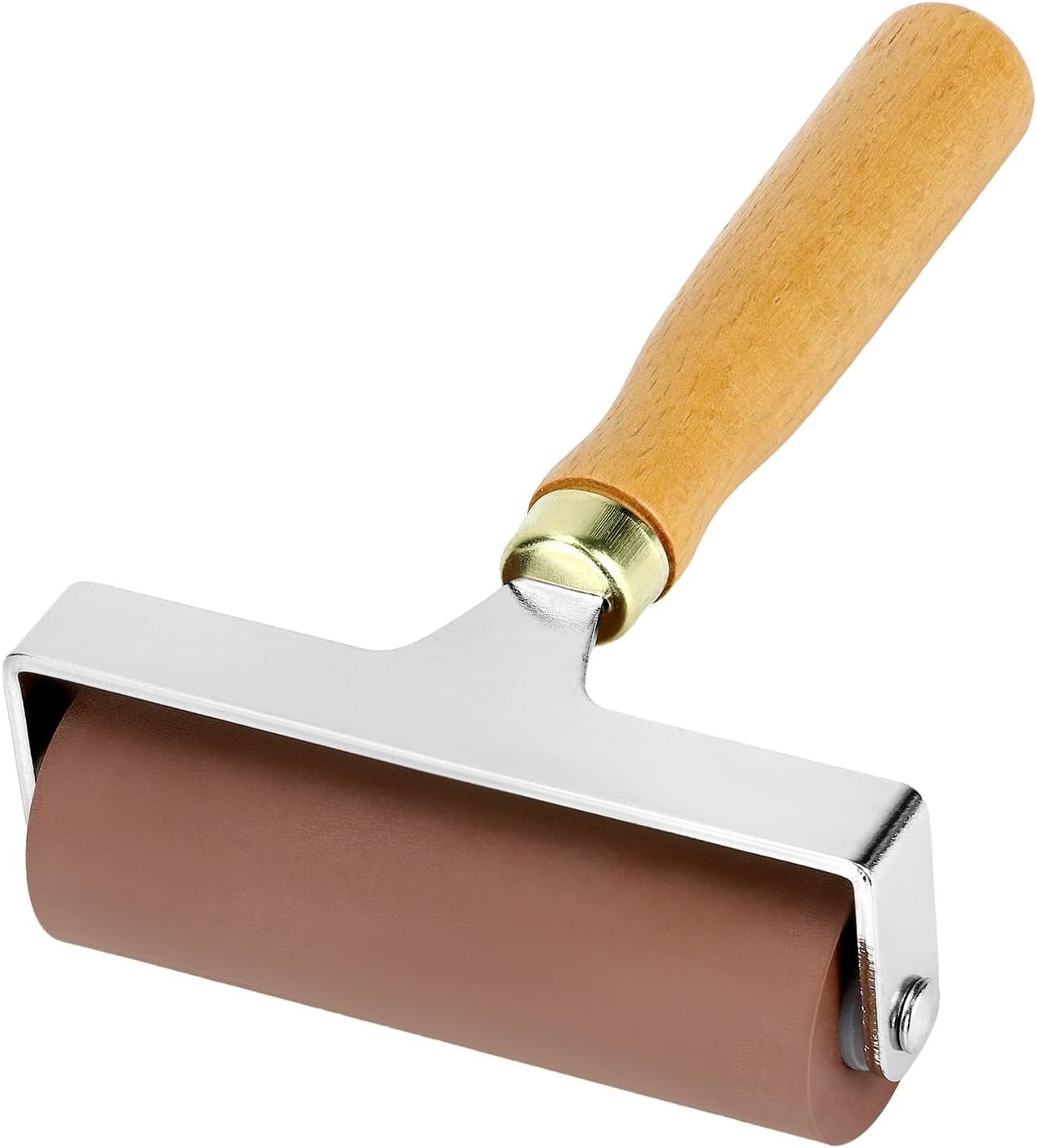 QWORK 4" Soft Rubber Brayer Roller Brown Ink Roller Printmaking Craft Tool