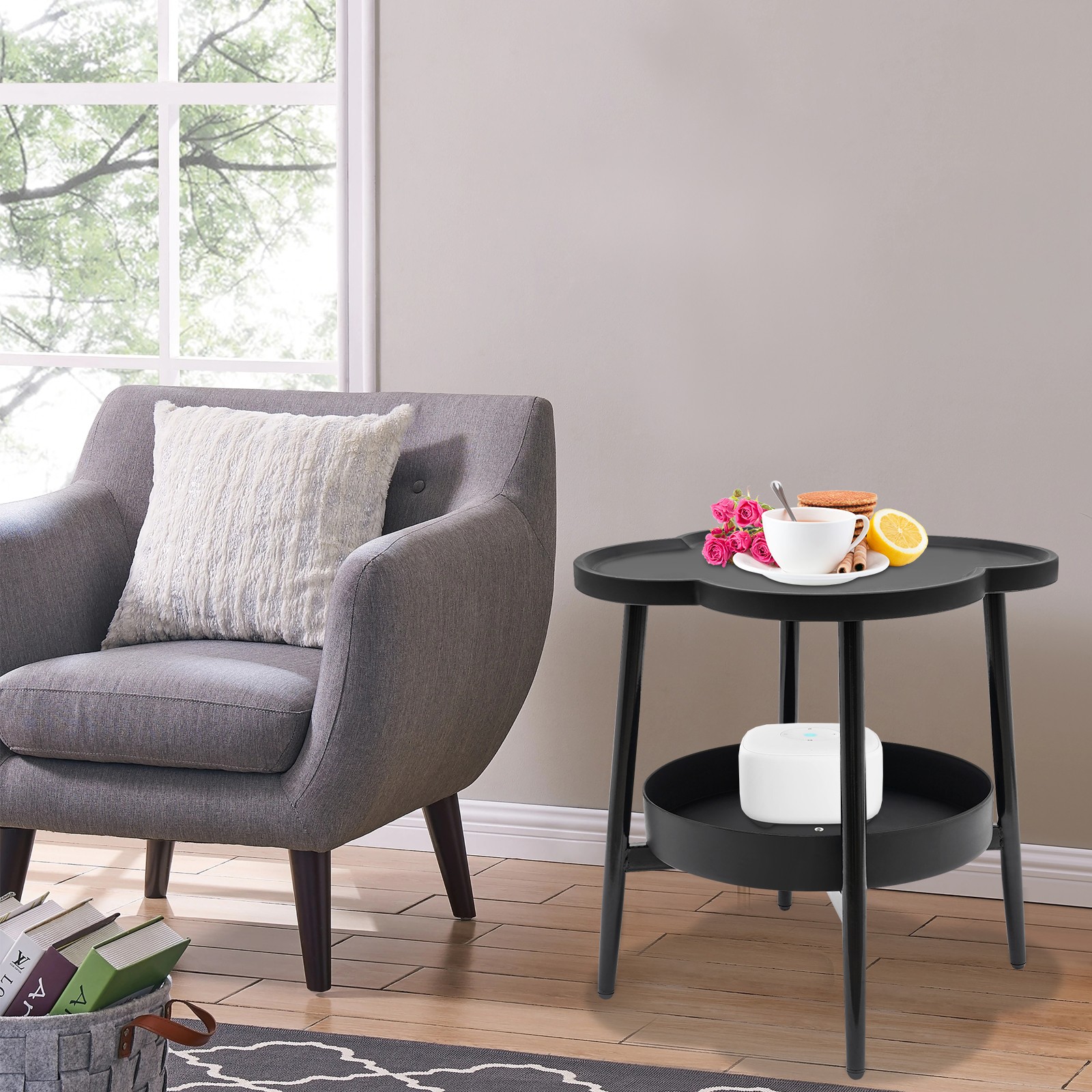End Table 110LBS Heavy Duty Anti Slip Coffee&Tea Table, Sofa Side Snack Table