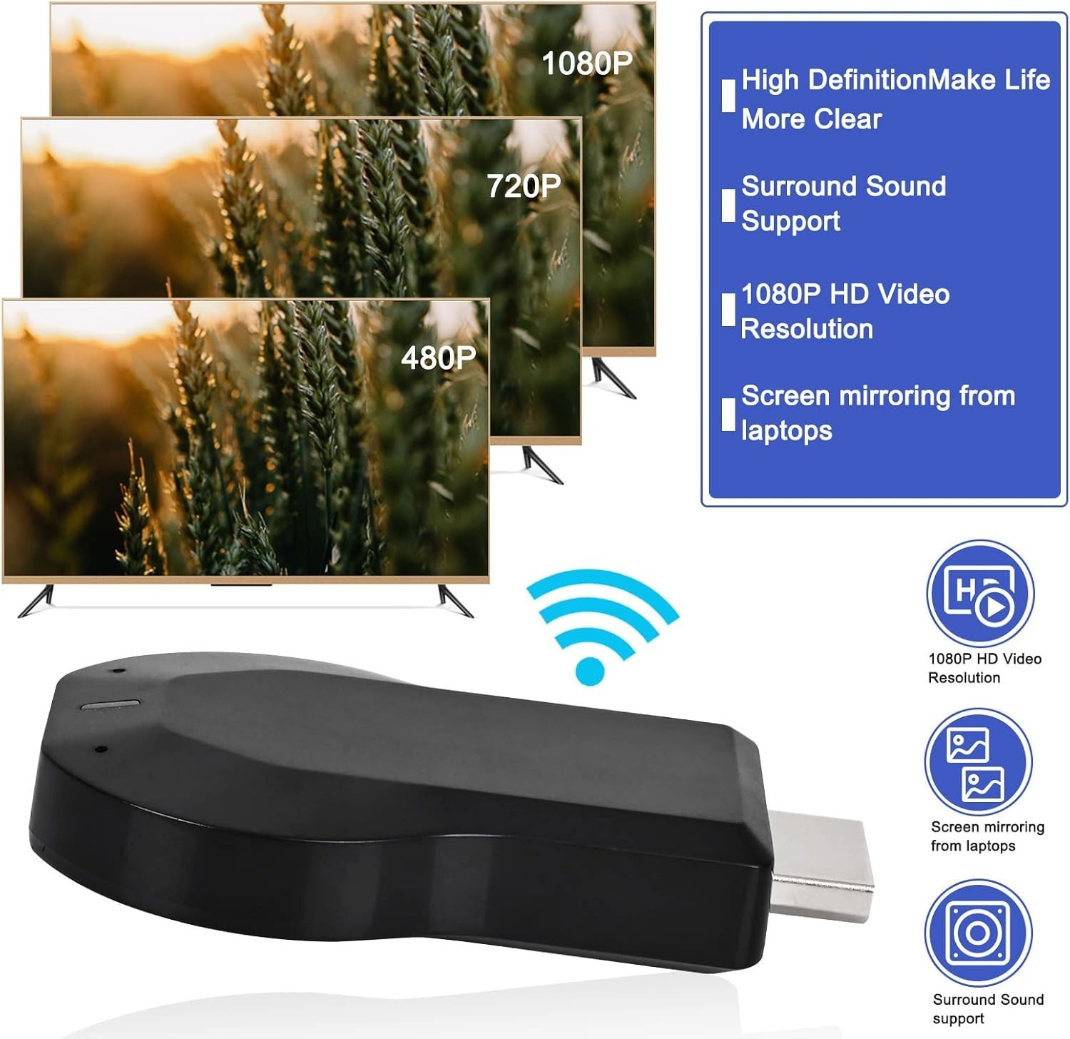 Wireless HDMI Display Adapter 1080P HD Screen Mirroring 4K Compatible WiFi