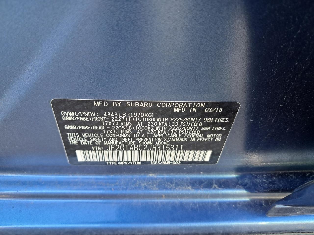 XV CROSST 2018 Glove Box 4856277