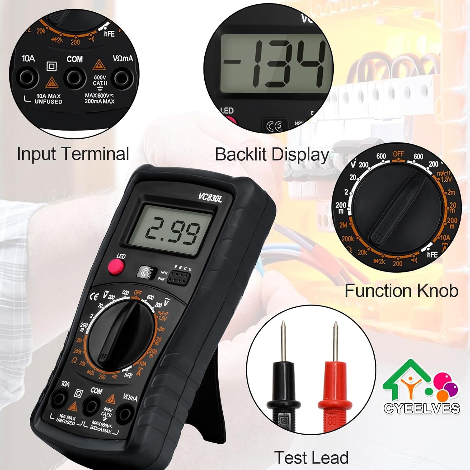Versatile Pocket-Sized Multimeter with LCD Display for Electrical Measurements
