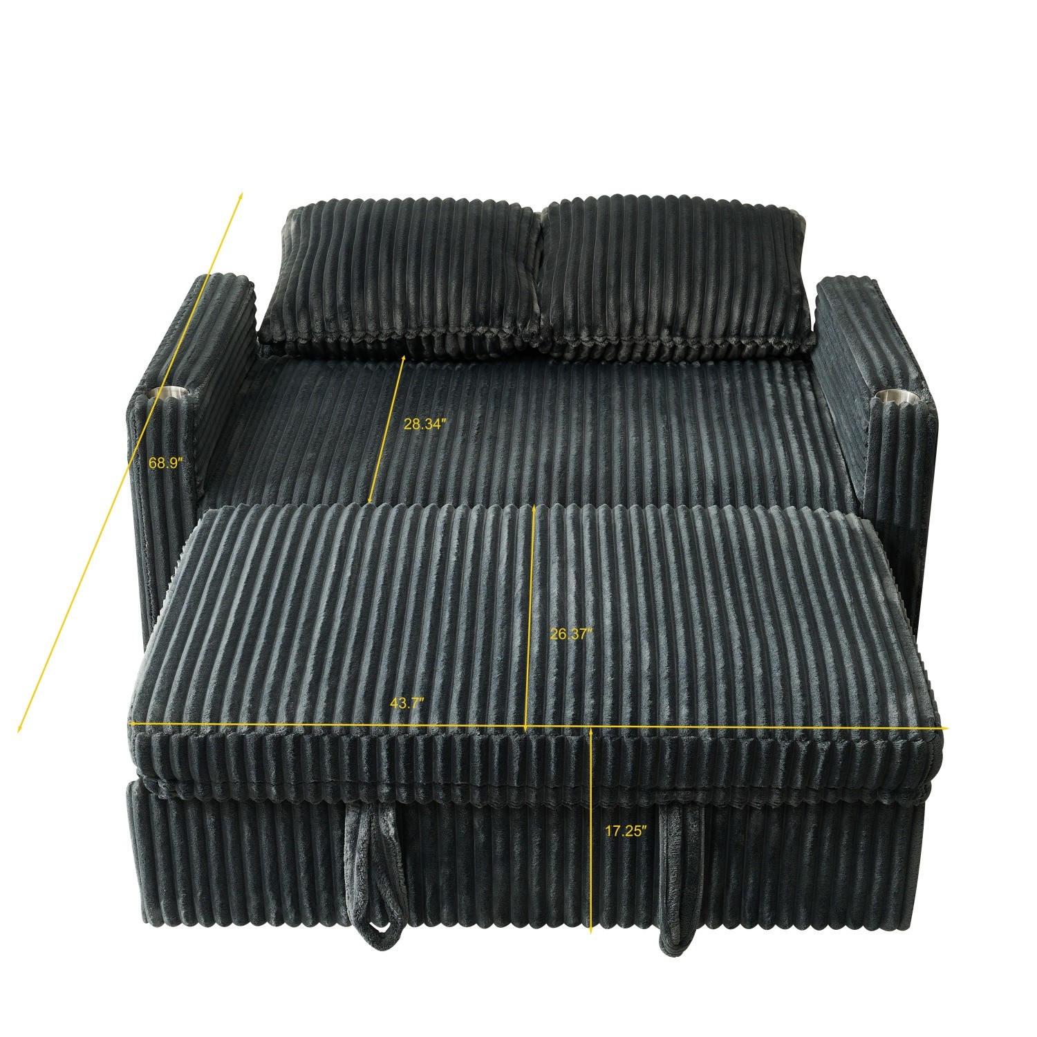 Convertible Sleeper Sofa Bed Corduroy Loveseat Sofa with Pull Out Bed & USB Port