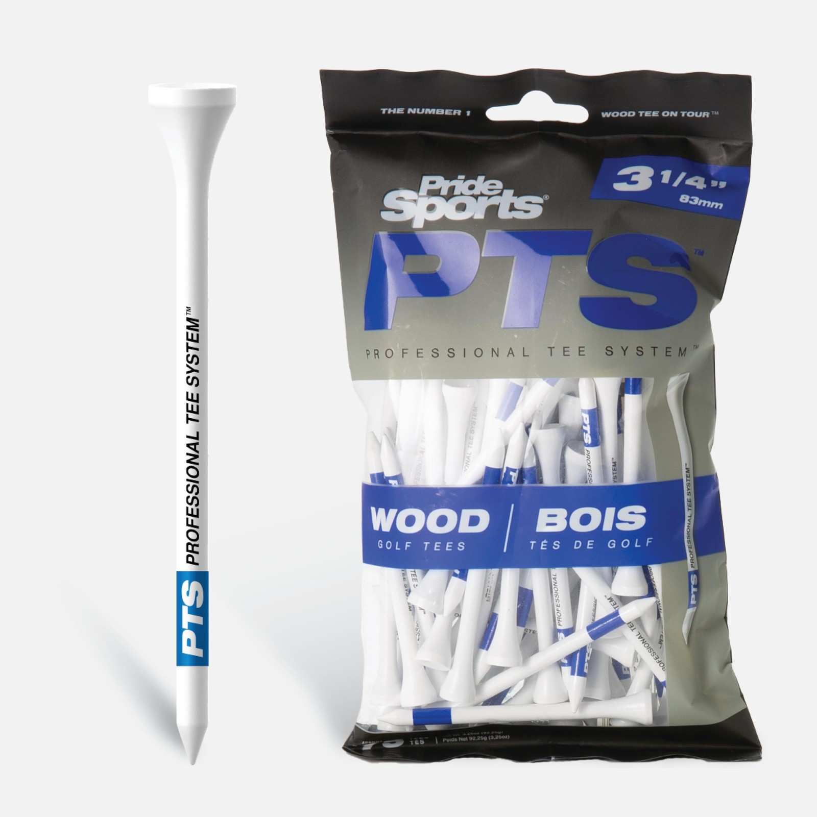 PrideSports PTS Wood Golf Tees | 75 Count, 3-1/4 Inch | #1 Medium, White