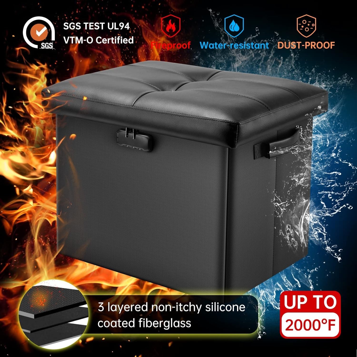 Versatile 17-Inch Fireproof Ottoman with Dust-Proof Fabric & Easy Carry Handles